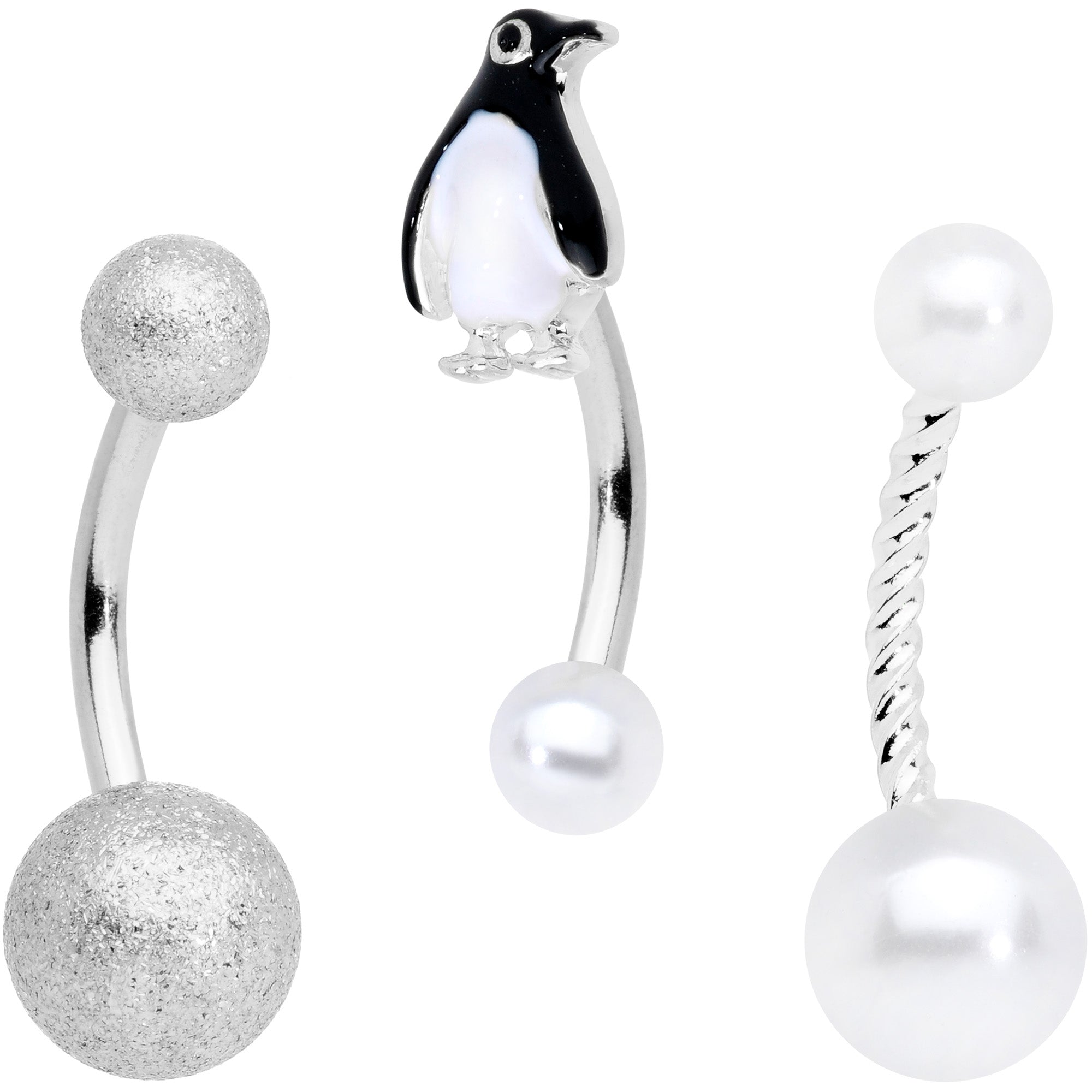 Winter Penguin Christmas Belly Ring Set of 3