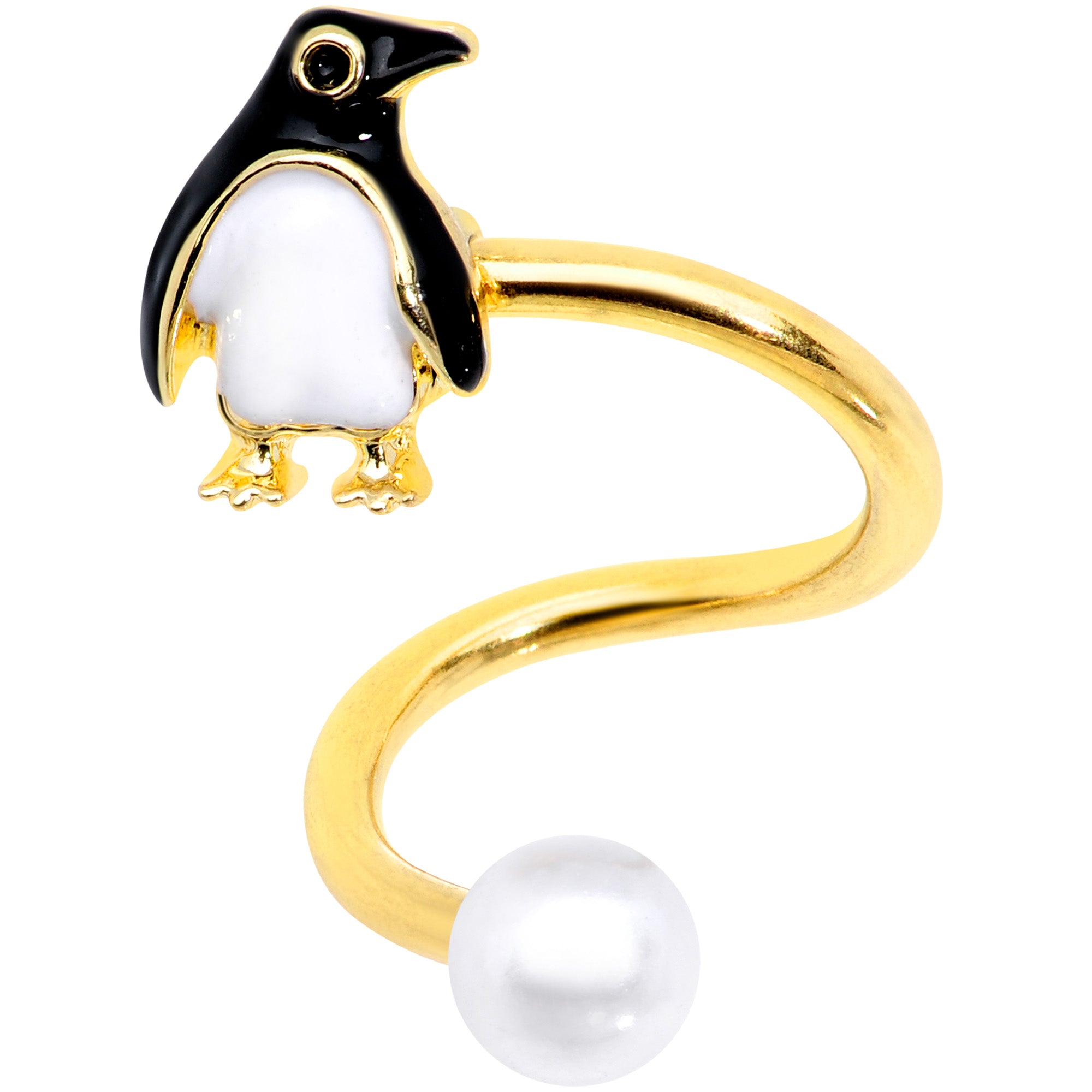 Gold Tone Winter Penguin Christmas Spiral Twister Belly Ring