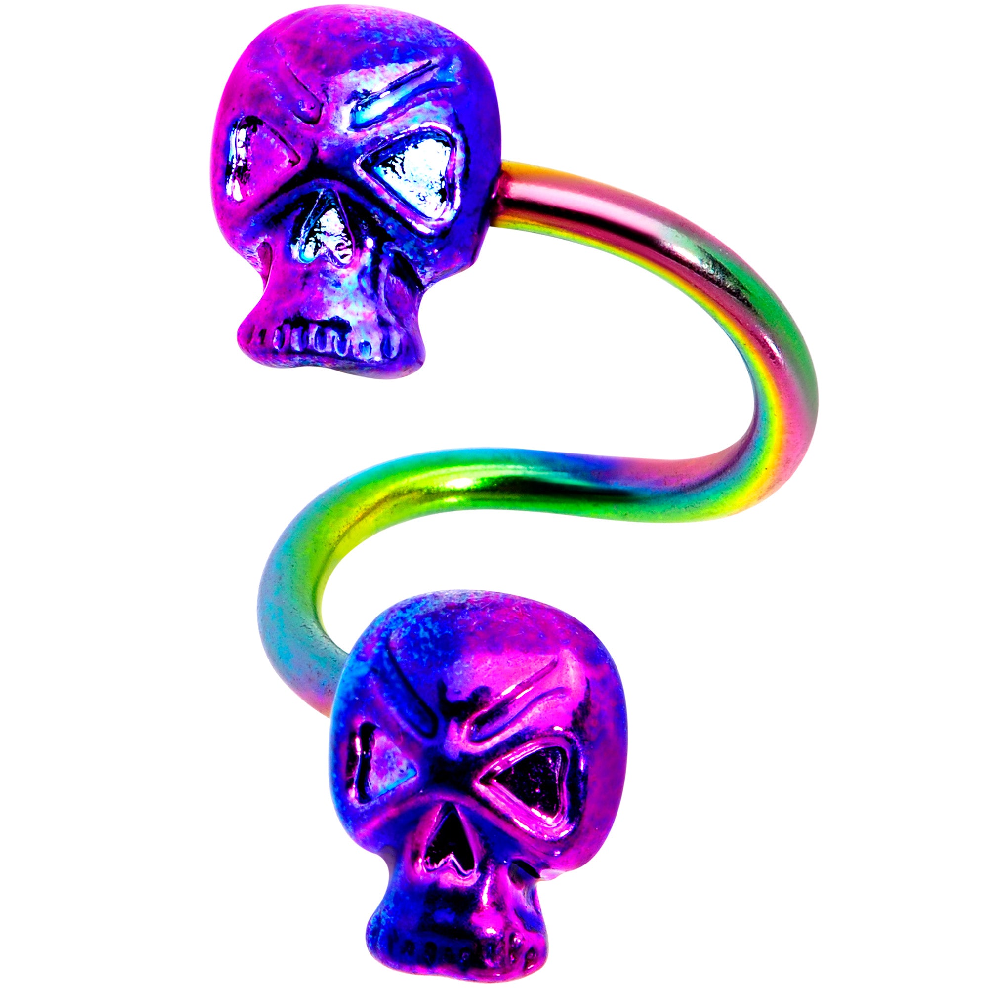 Rainbow Plated Scary Skull Spiral Twister Belly Ring