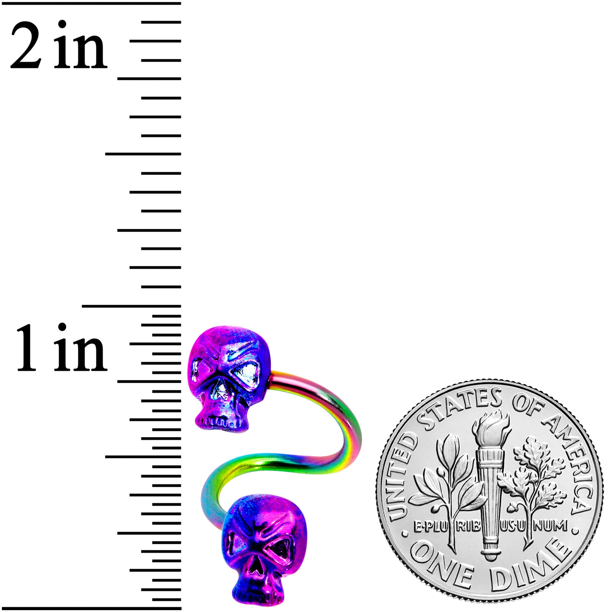 Rainbow Plated Scary Skull Spiral Twister Belly Ring