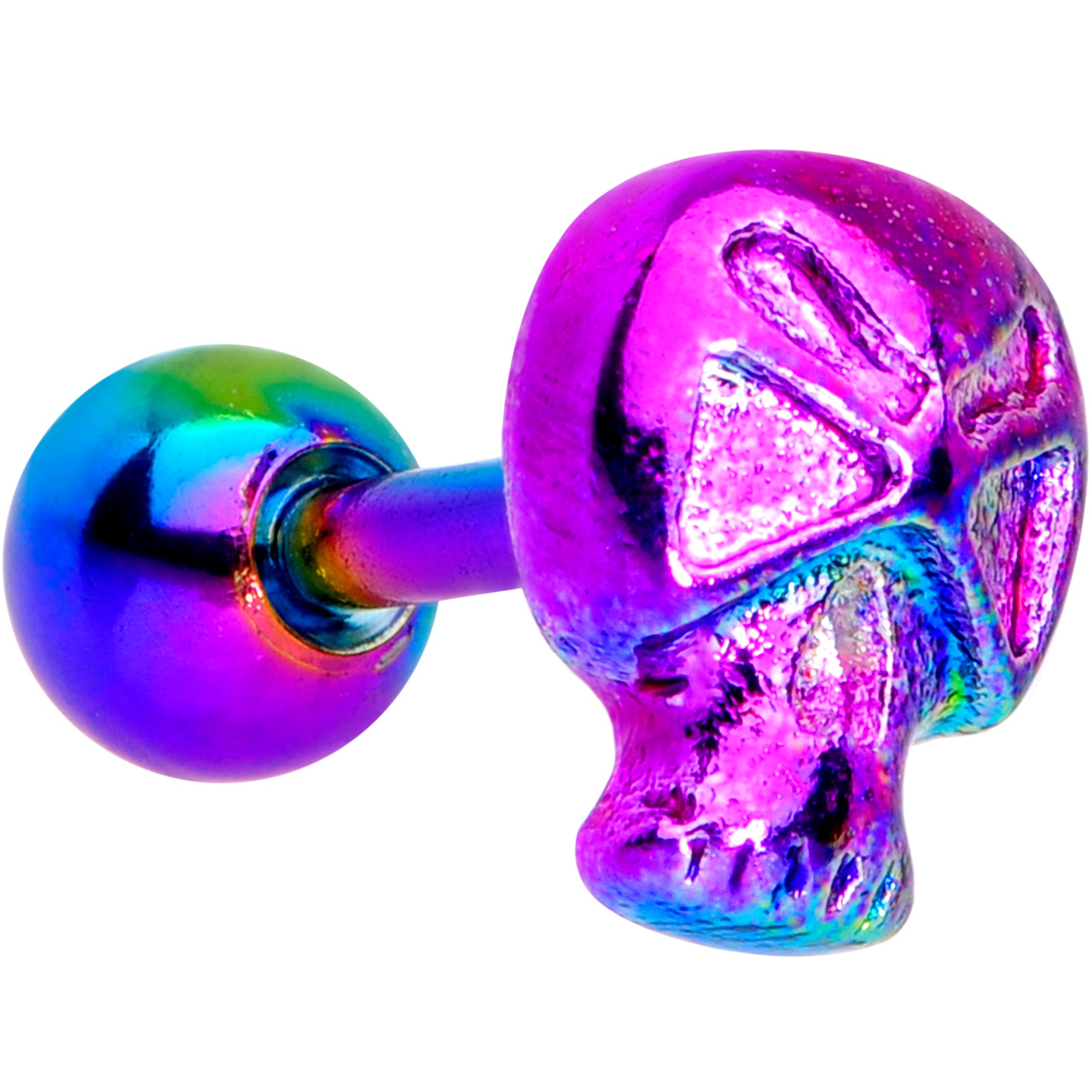 16 Gauge 1/4 Rainbow Plated Scary Skull Cartilage Tragus Earring