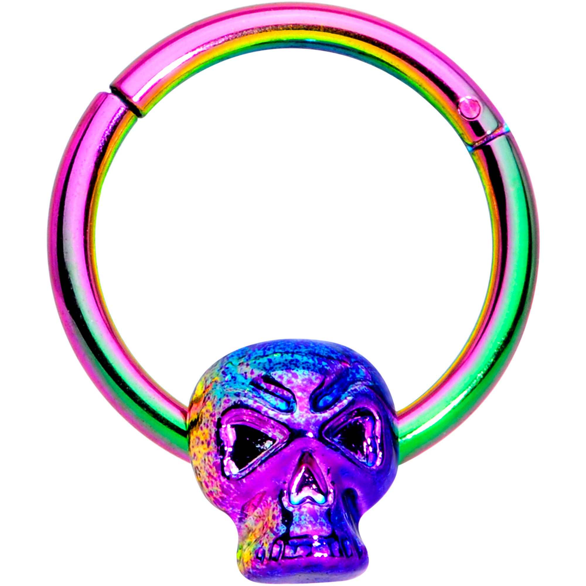 16 Gauge 3/8 Rainbow Plated Scary Skull Hinged Segment Ring