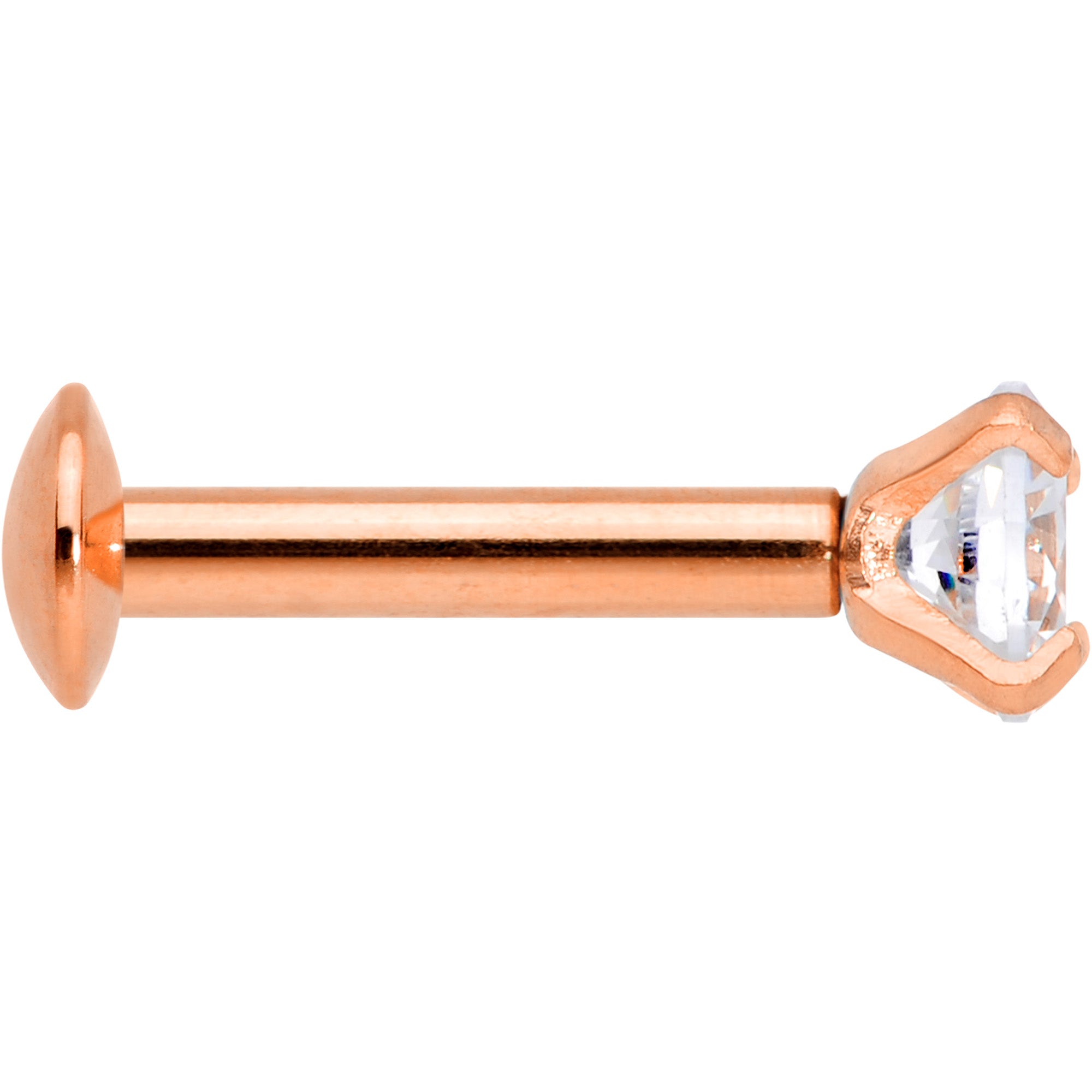 16 Gauge 1/4 CZ Gem Rose Gold PVD 3mm Threadless Push In Labret Tragus