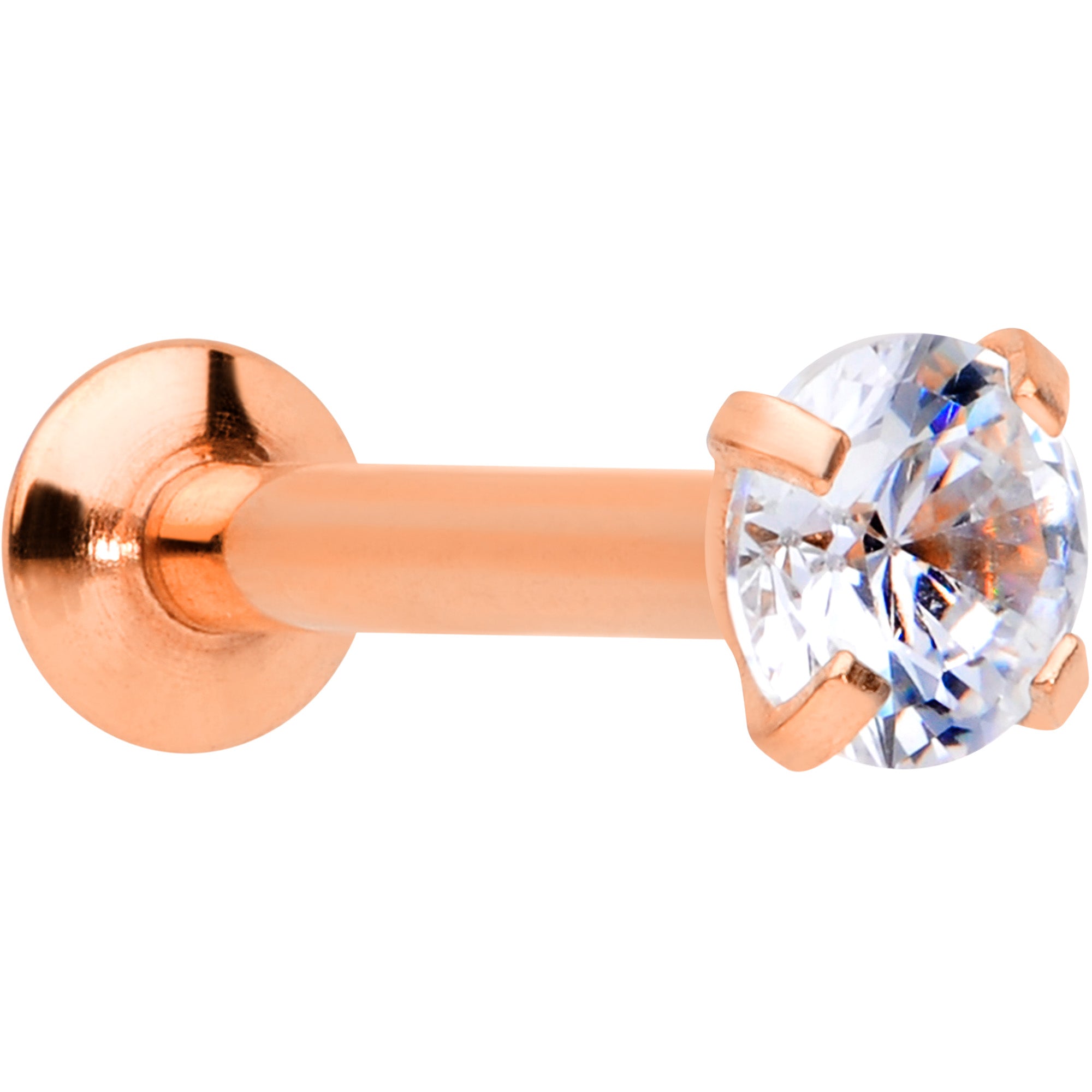 16 Gauge 5/16 CZ Rose Gold PVD 3mm Threadless Push In Labret Tragus