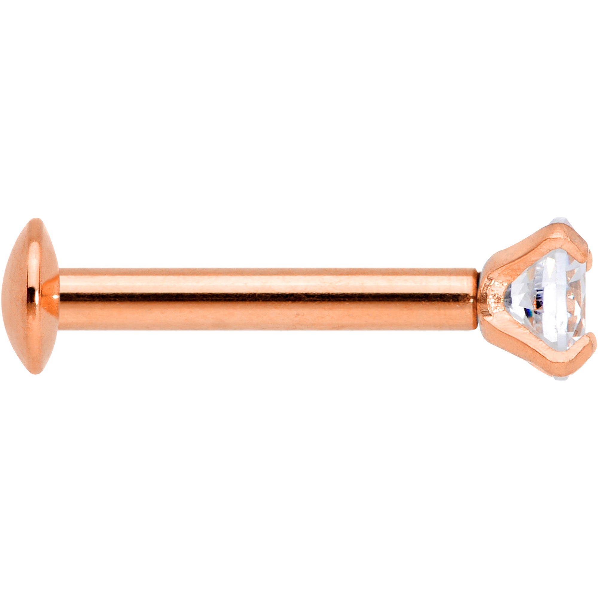 16 Gauge 5/16 CZ Rose Gold PVD 3mm Threadless Push In Labret Tragus