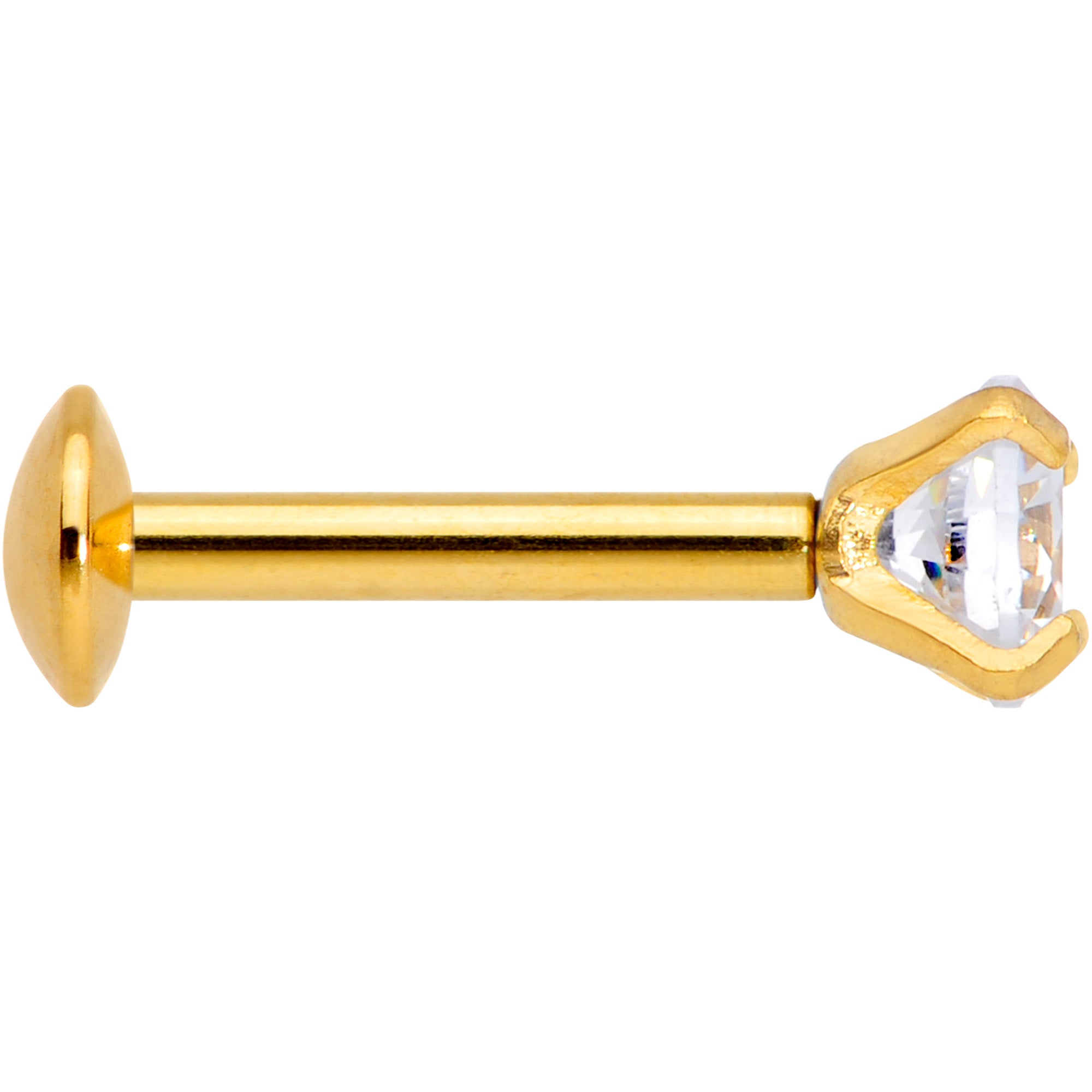 18 Gauge 1/4 CZ Gem Gold PVD 3mm Threadless Push In Labret Tragus