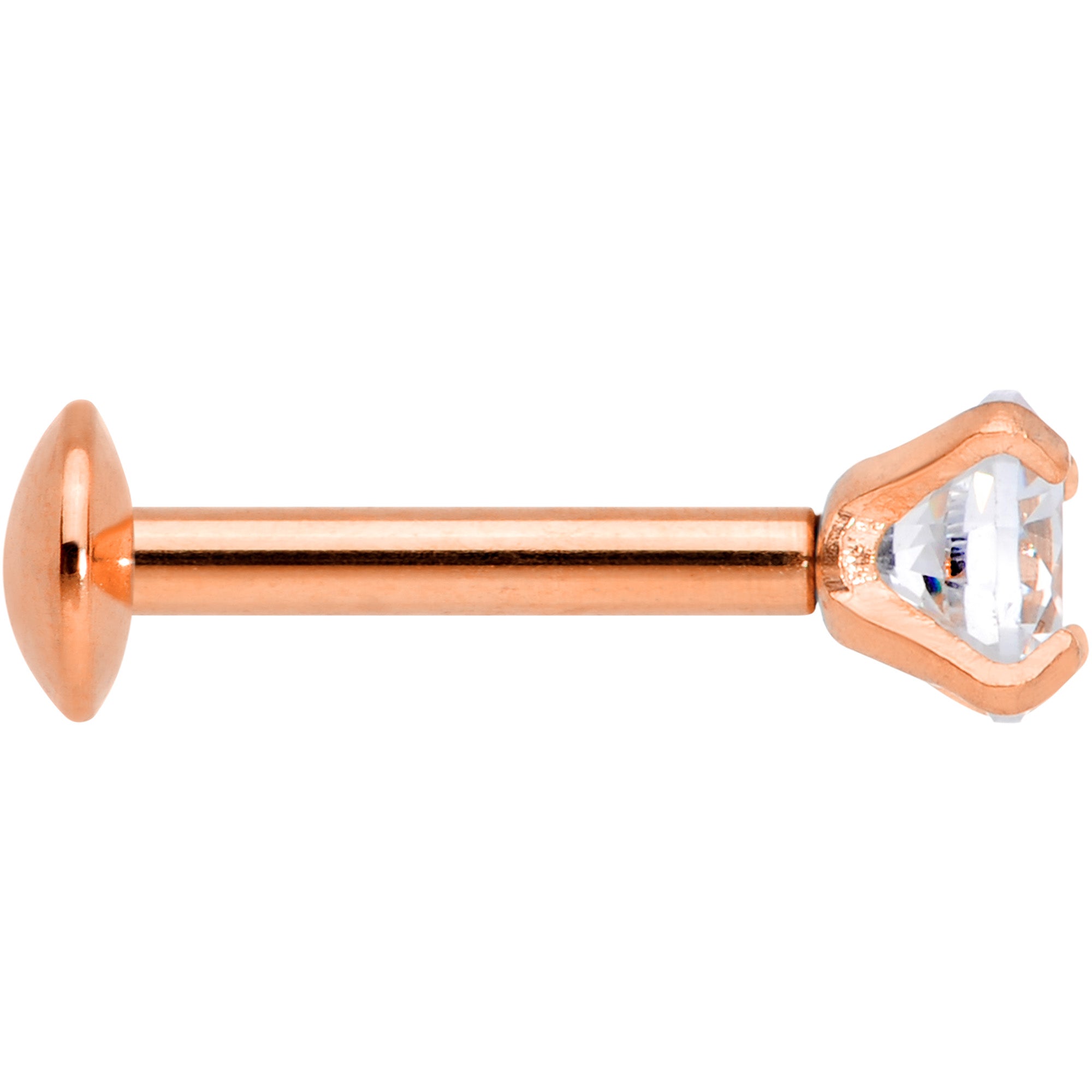 18 Gauge 1/4 CZ Gem Rose Gold PVD 3mm Threadless Push In Labret Tragus