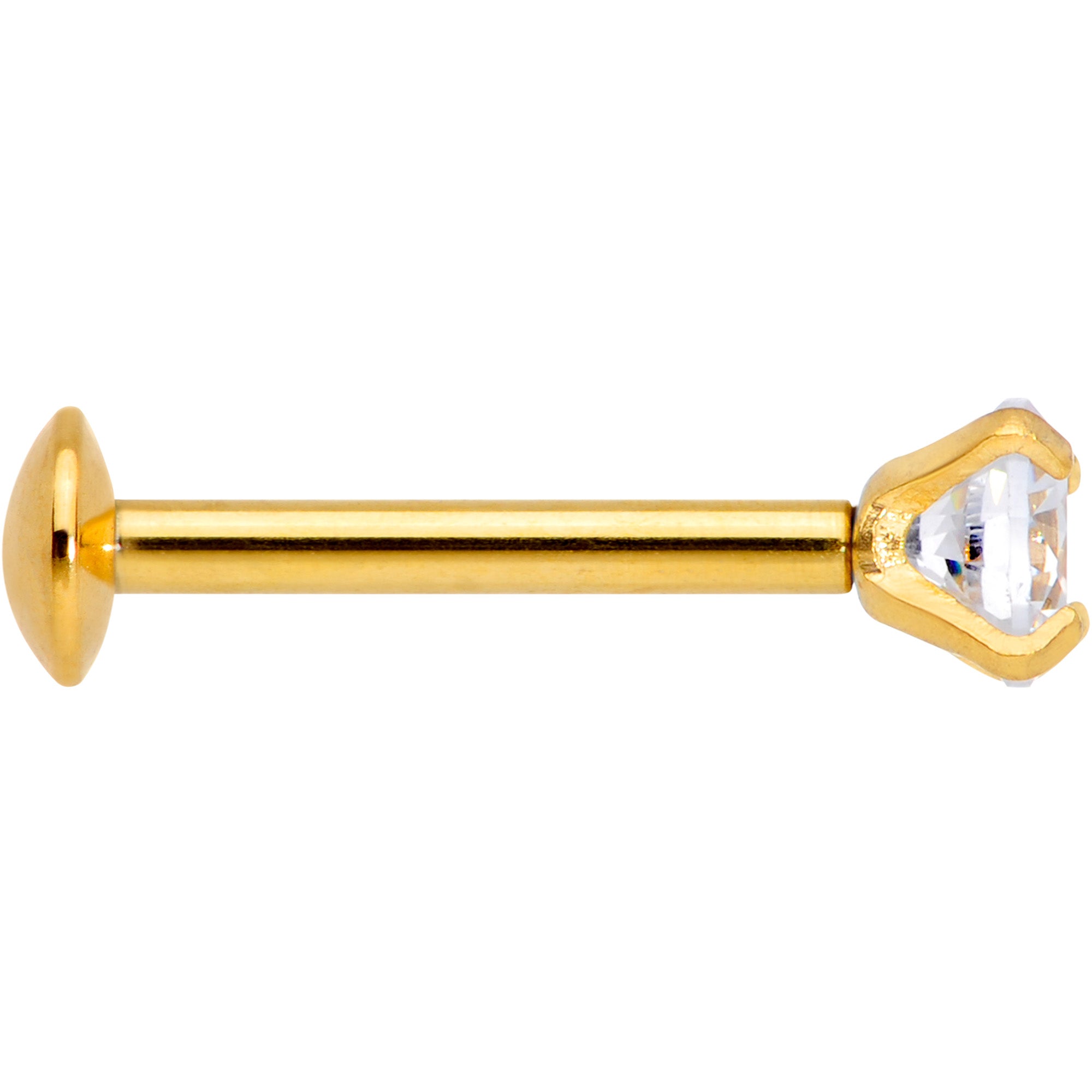 18 Gauge 5/16 CZ Gem Gold PVD 3mm Threadless Push In Labret Tragus