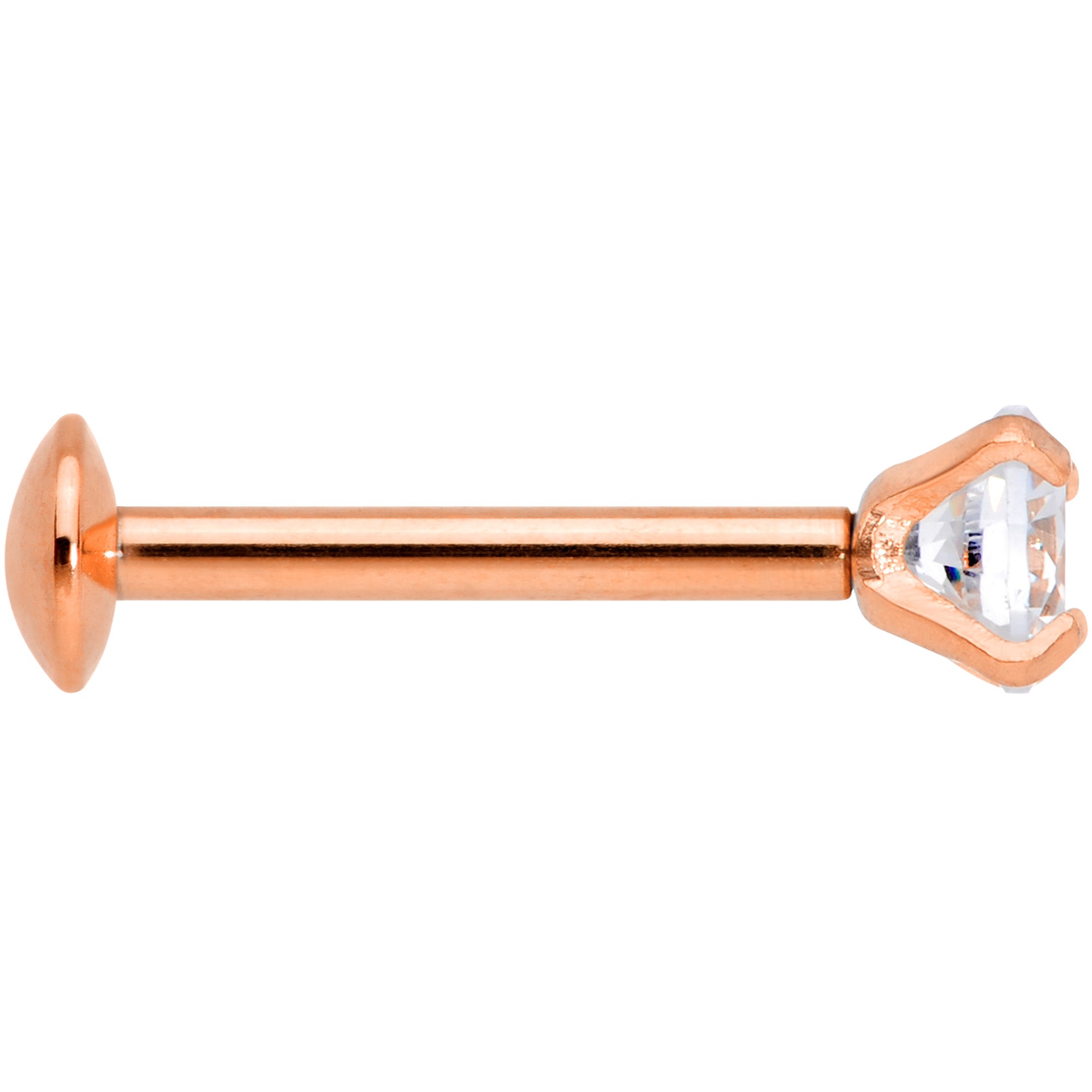 18 Gauge 5/16 CZ Rose Gold PVD 3mm Threadless Push In Labret Tragus