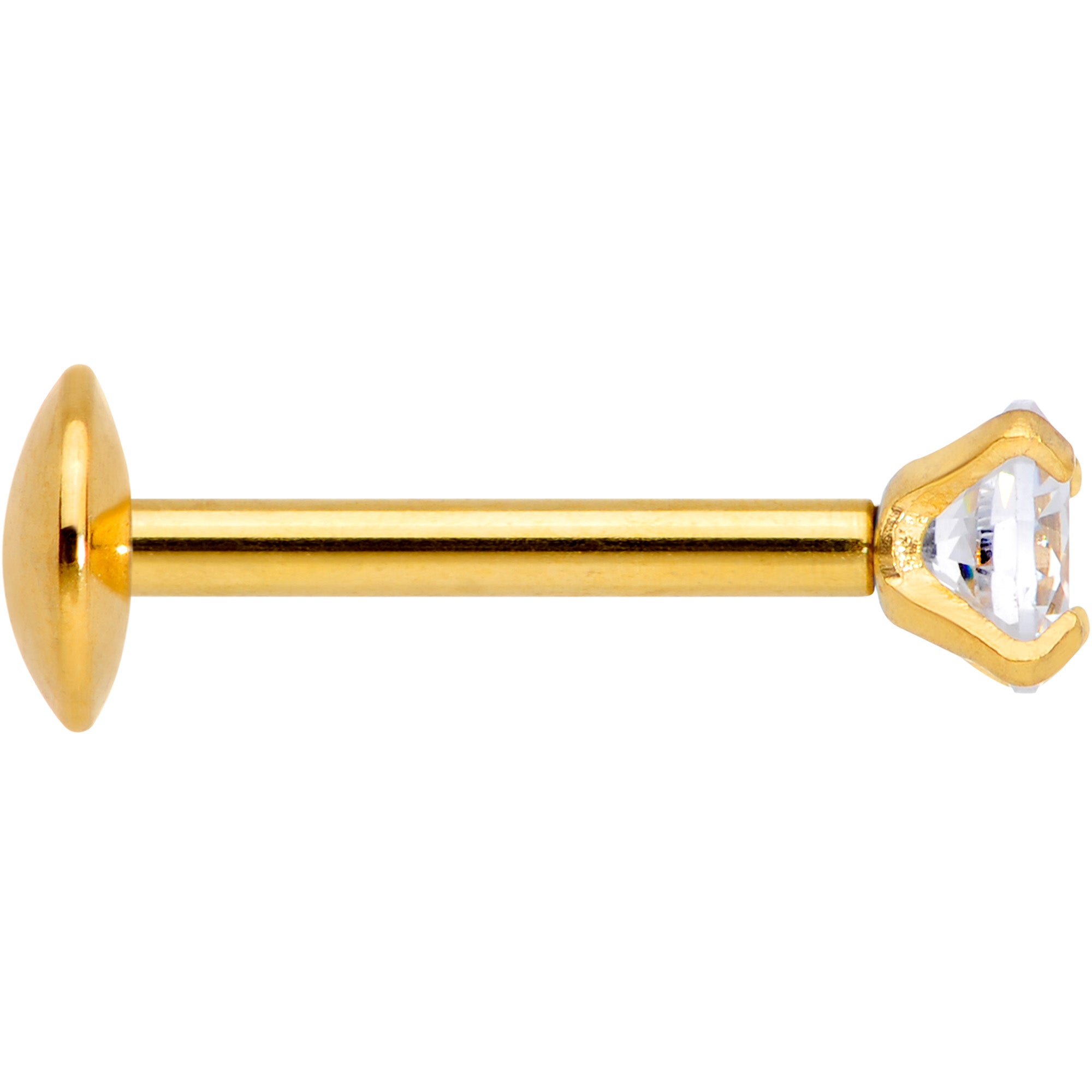 20 Gauge 1/4 CZ Gem Gold PVD 2mm Threadless Push In Labret Tragus