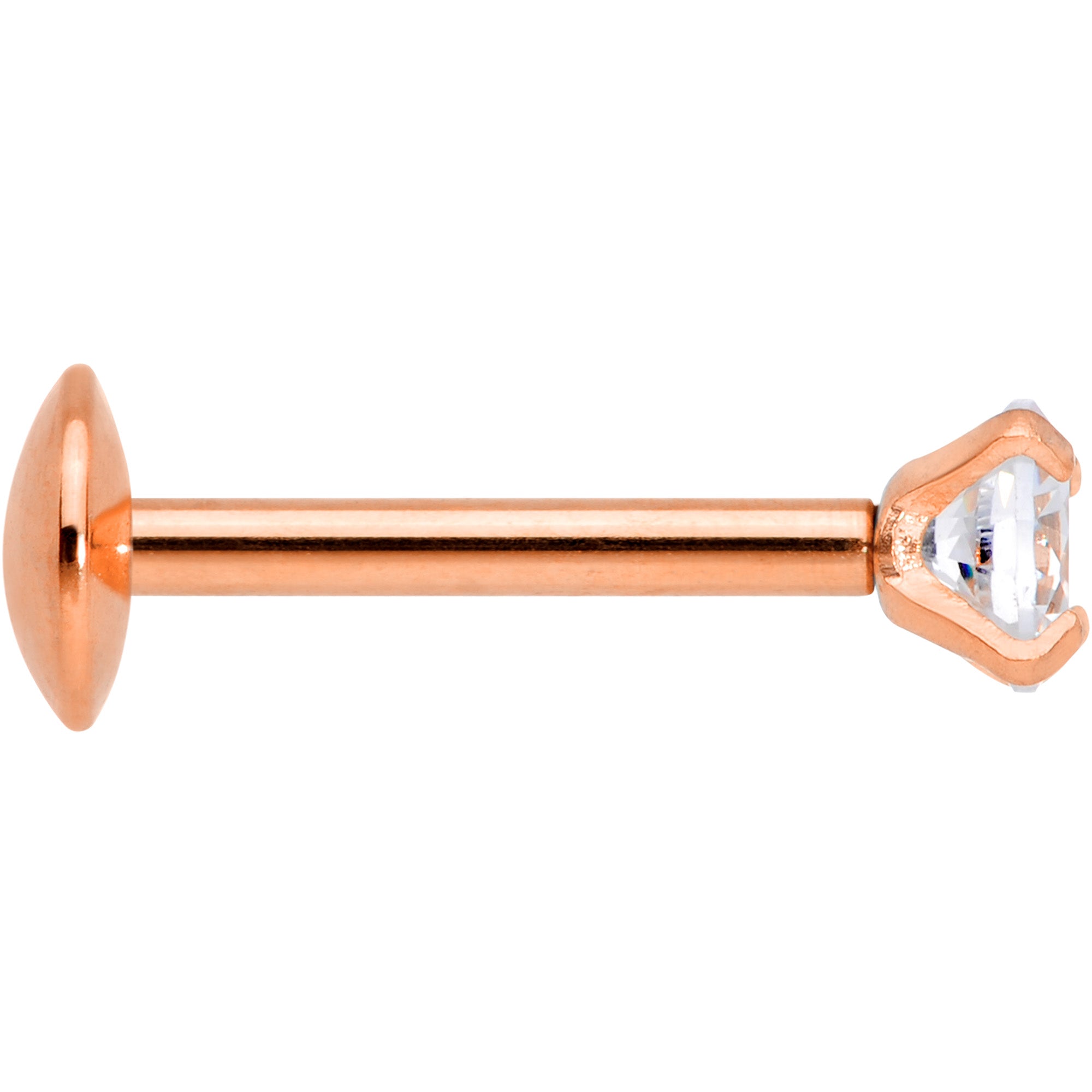 20 Gauge 1/4 CZ Gem Rose Gold PVD 2mm Threadless Push In Labret Tragus