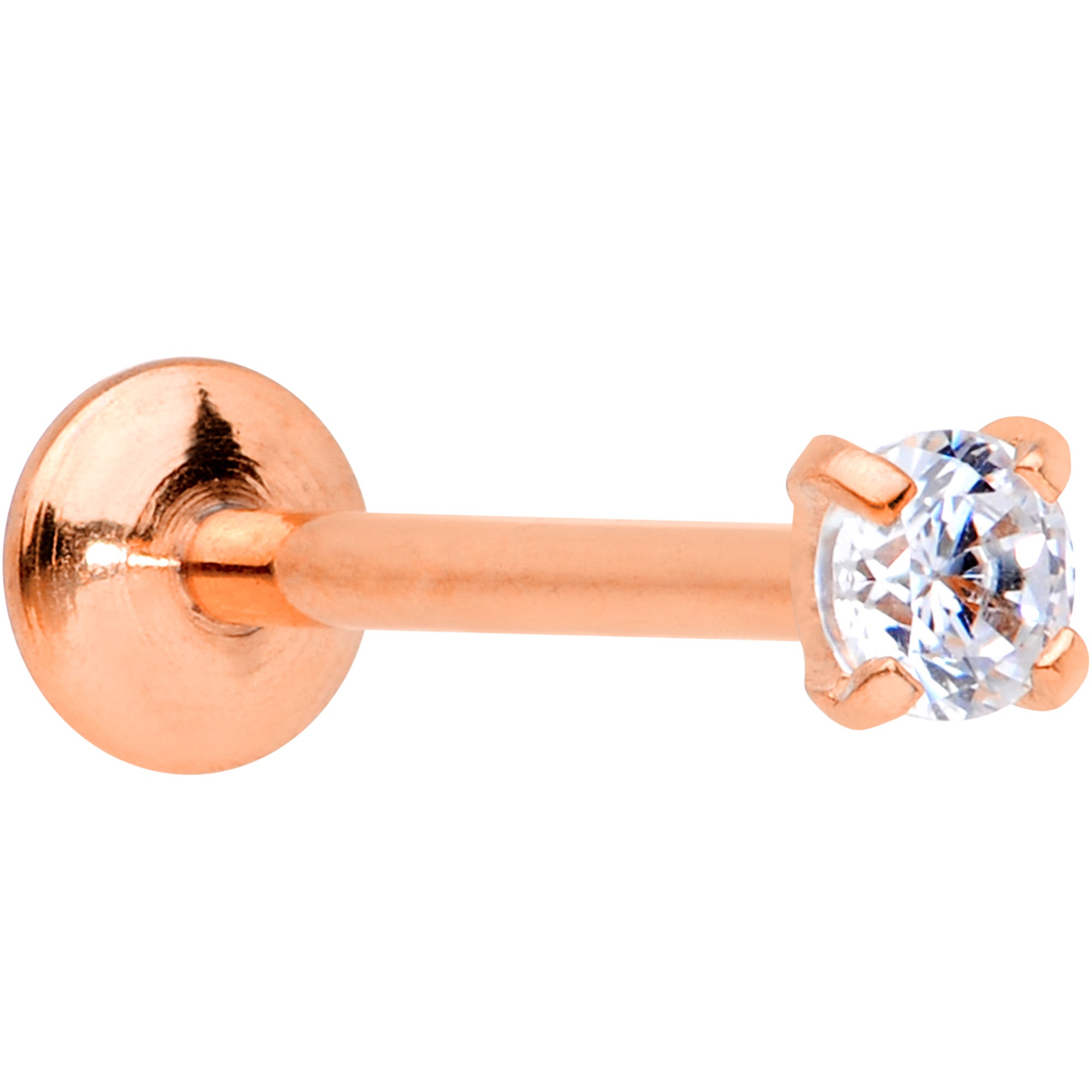 20 Gauge 5/16 CZ Rose Gold PVD 2mm Threadless Push In Labret Tragus