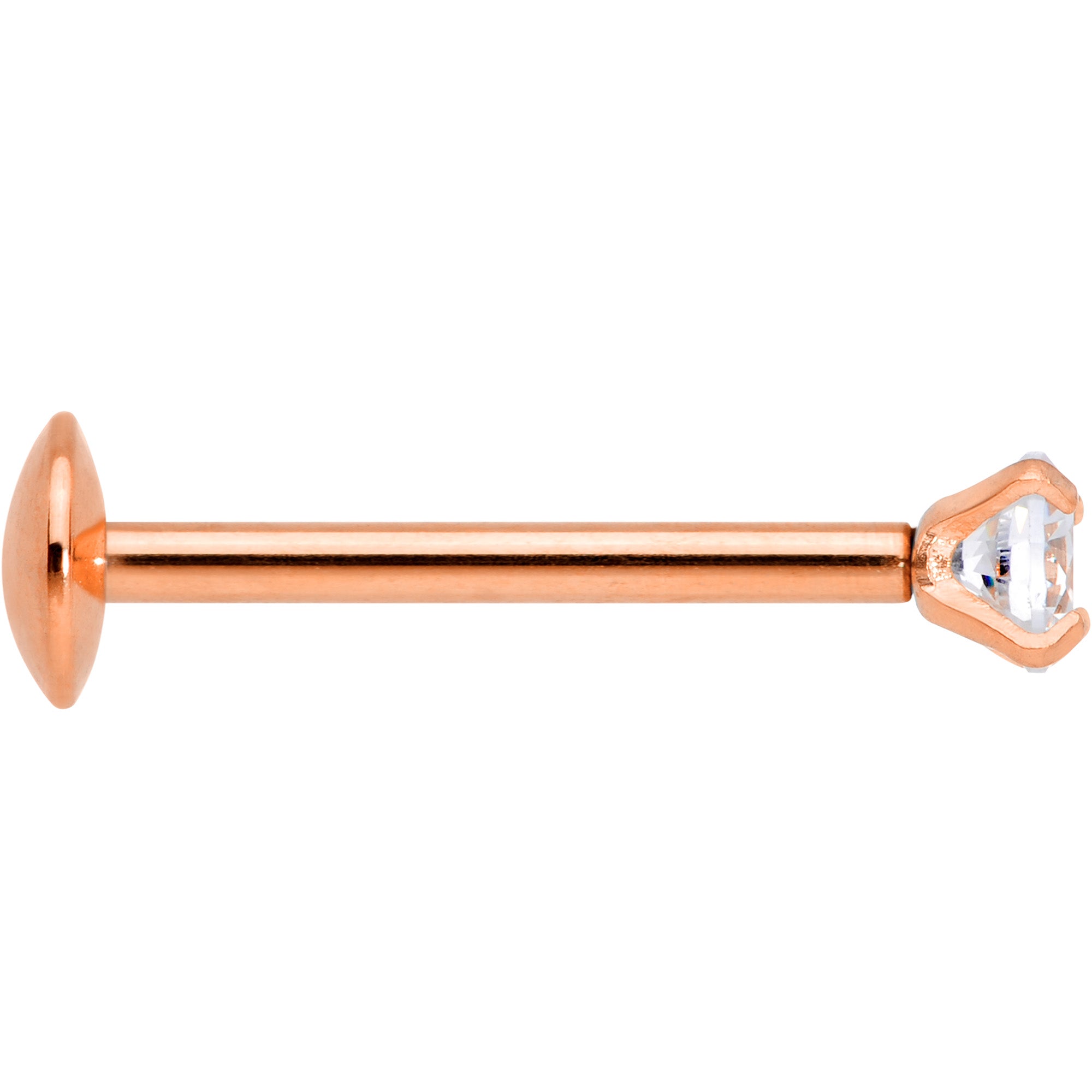 20 Gauge 5/16 CZ Rose Gold PVD 2mm Threadless Push In Labret Tragus