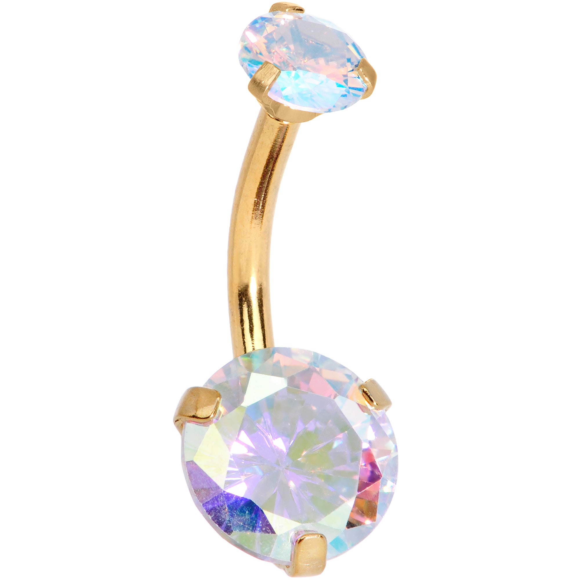 Aurora CZ Gem Gold Tone Duo Internally Threaded Belly Ring