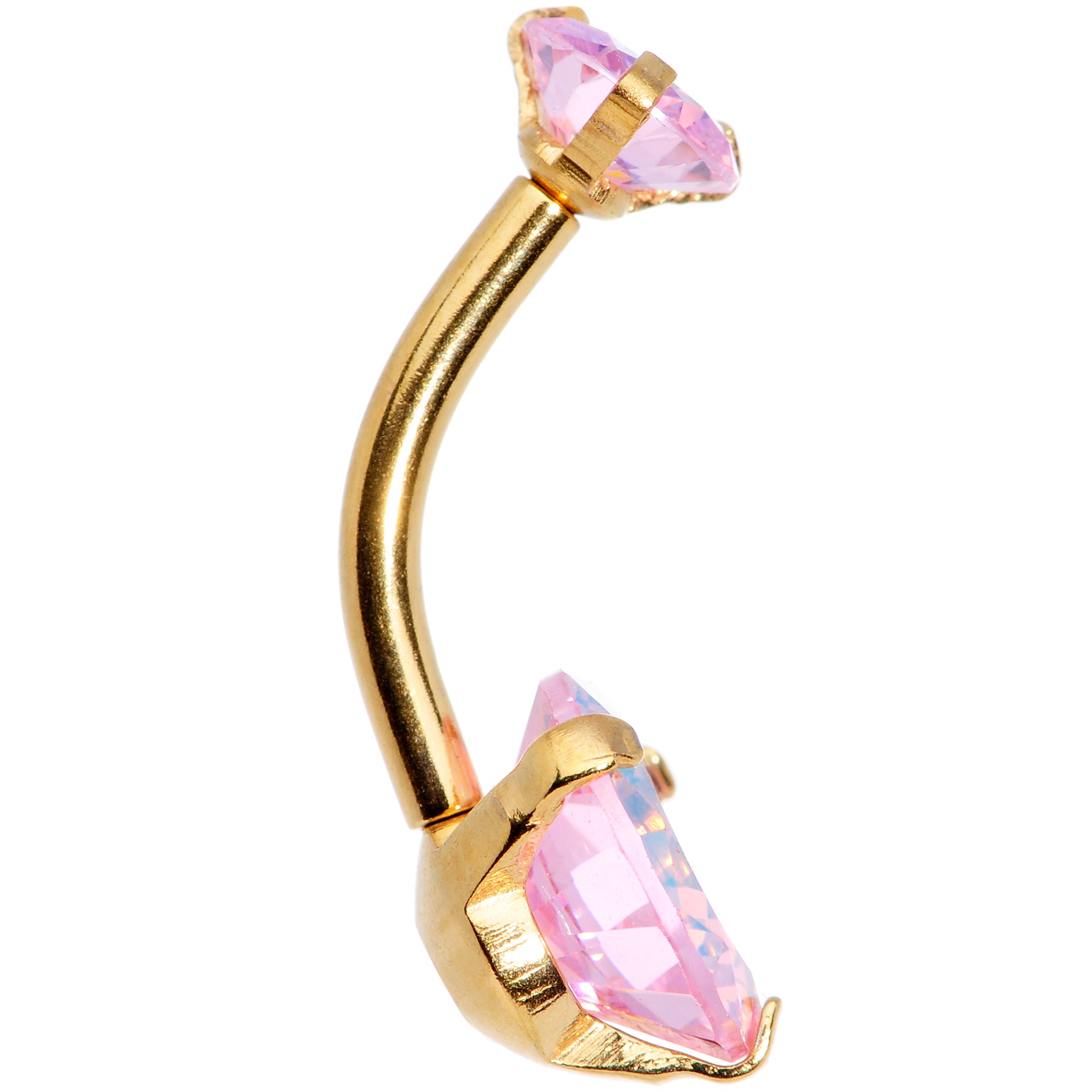 Pink CZ Gem Gold Tone Duo Internally Threaded Belly Ring