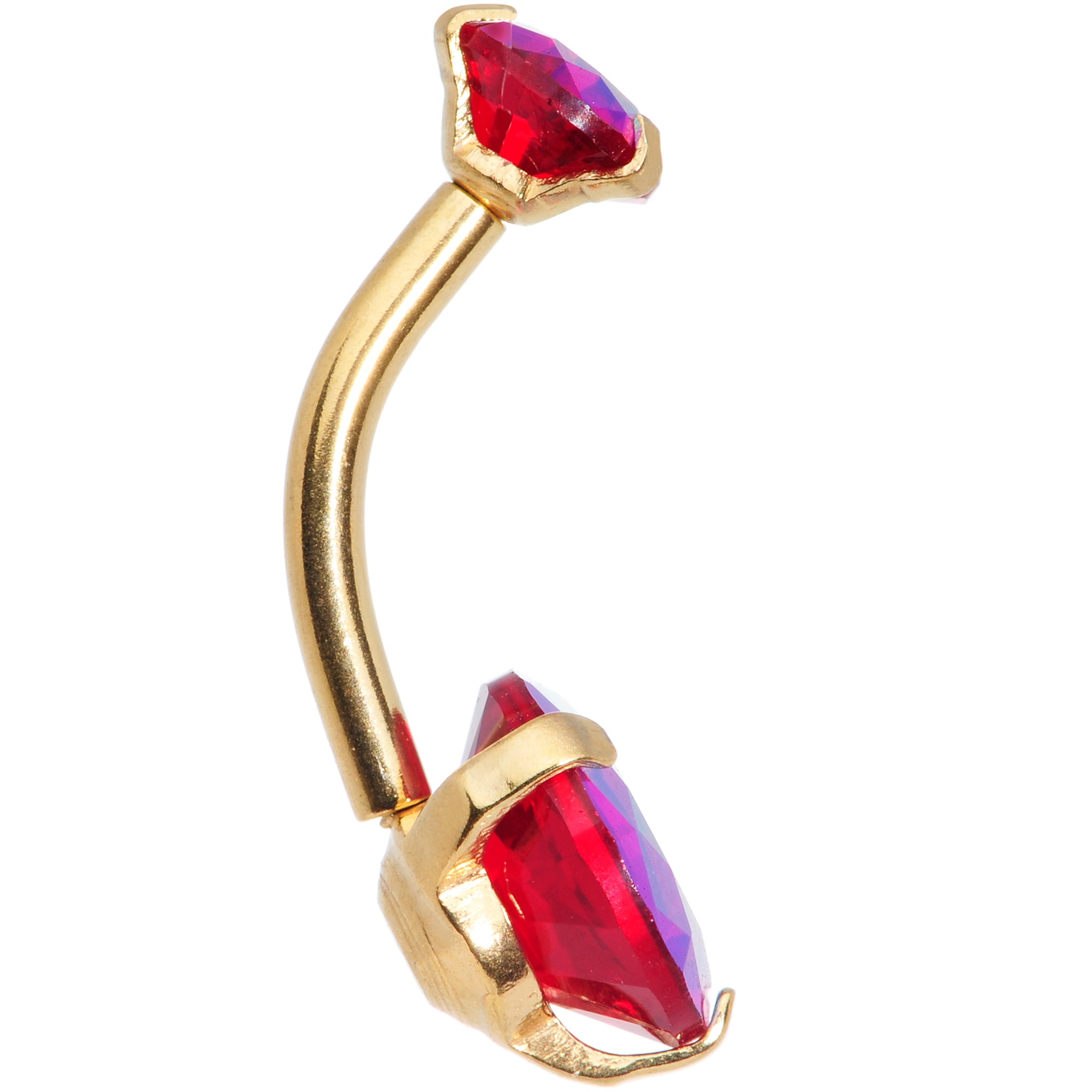 Red CZ Gem Gold Tone Duo Internally Threaded Belly Ring