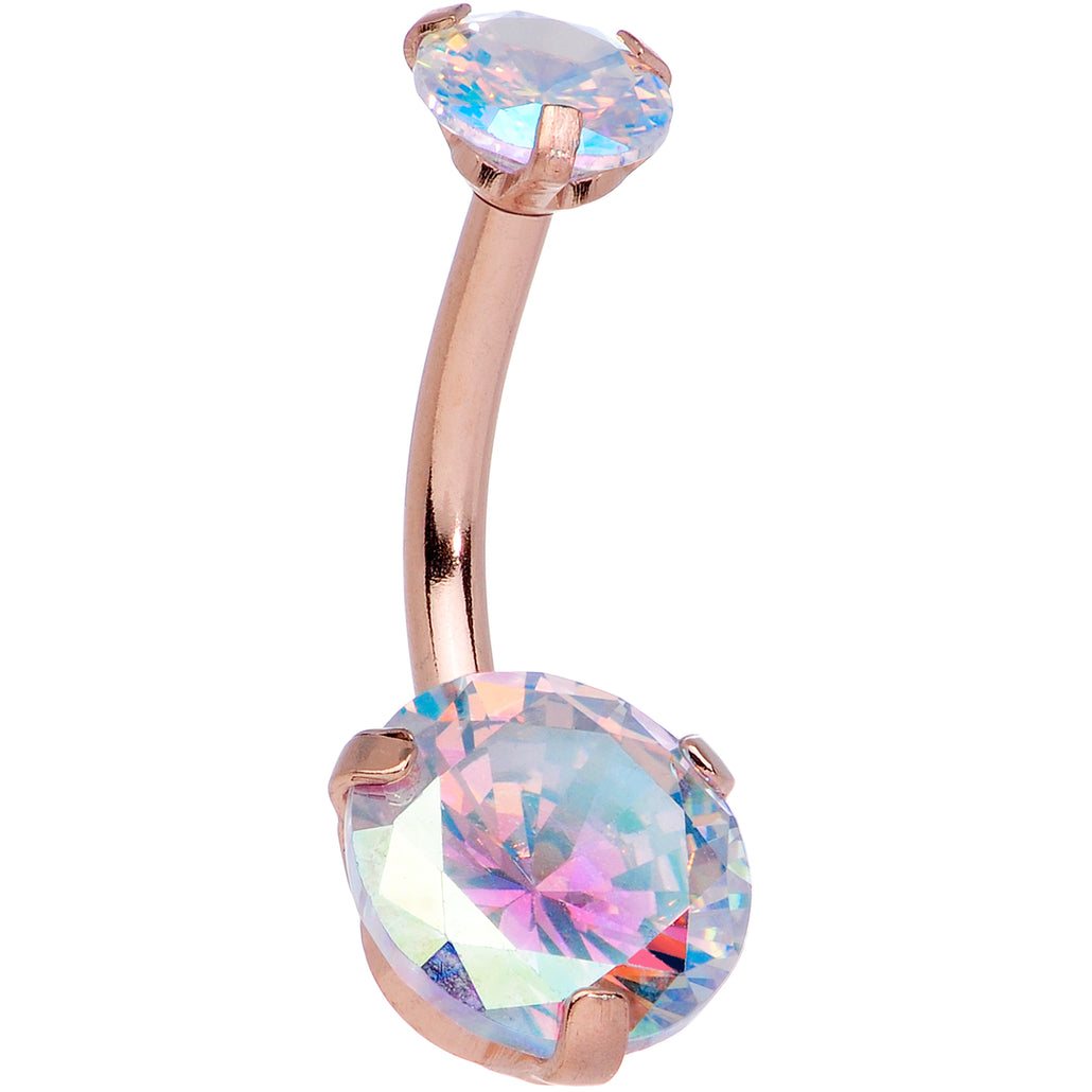 Aurora CZ Gem Rose Gold Tone Top Internally Threaded Belly Ring