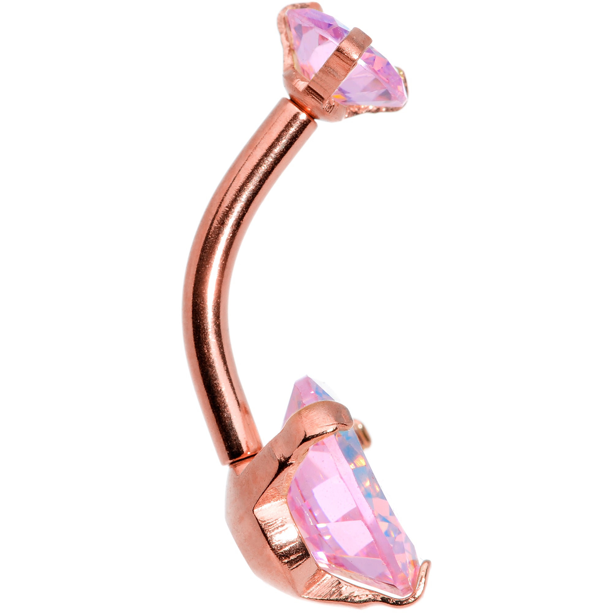 Pink CZ Gem Rose Gold Tone Duo Internally Threaded Belly Ring