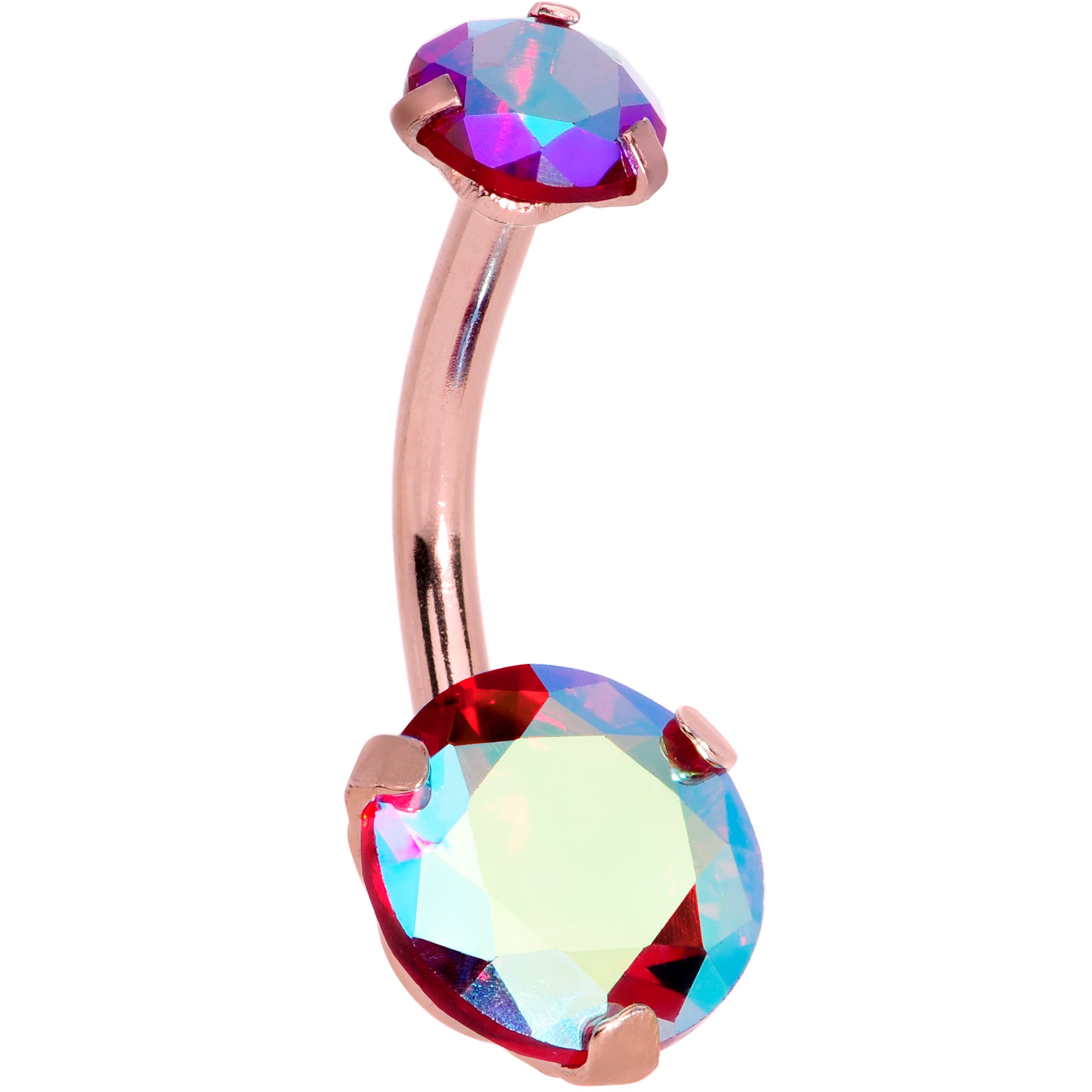 Red CZ Gem Rose Gold Tone Duo Internally Threaded Belly Ring