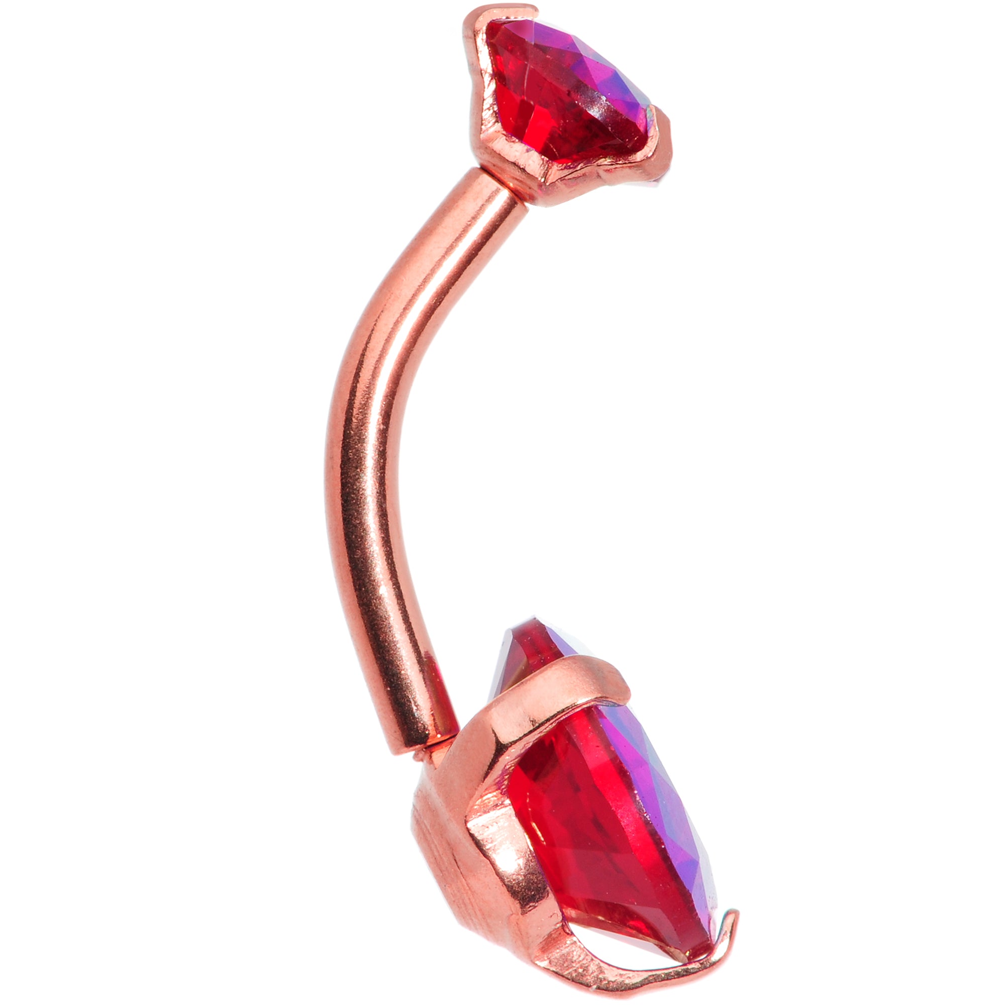 Red CZ Gem Rose Gold Tone Duo Internally Threaded Belly Ring