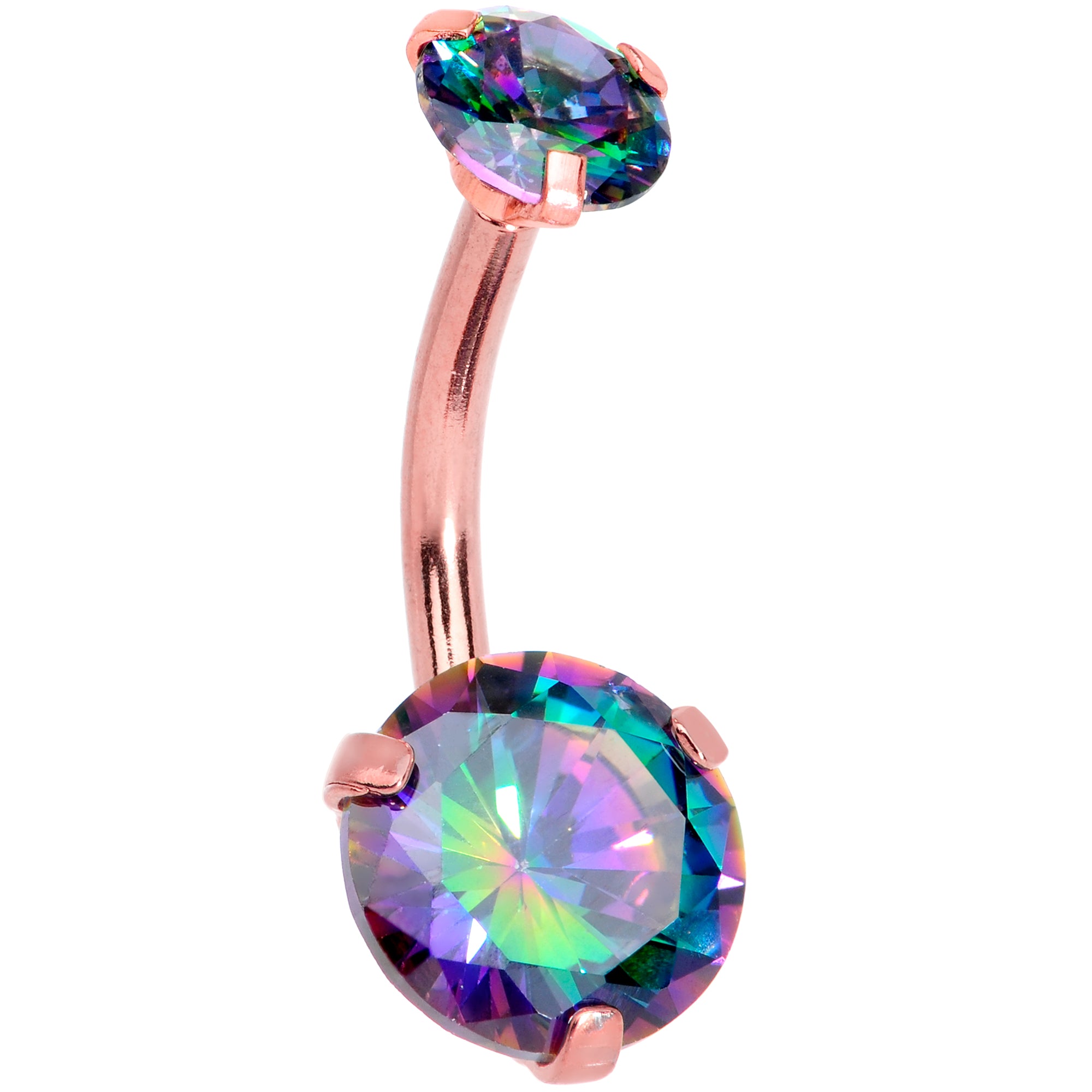 Vitrail CZ Gem Rose Gold Tone Duo Internally Threaded Belly Ring