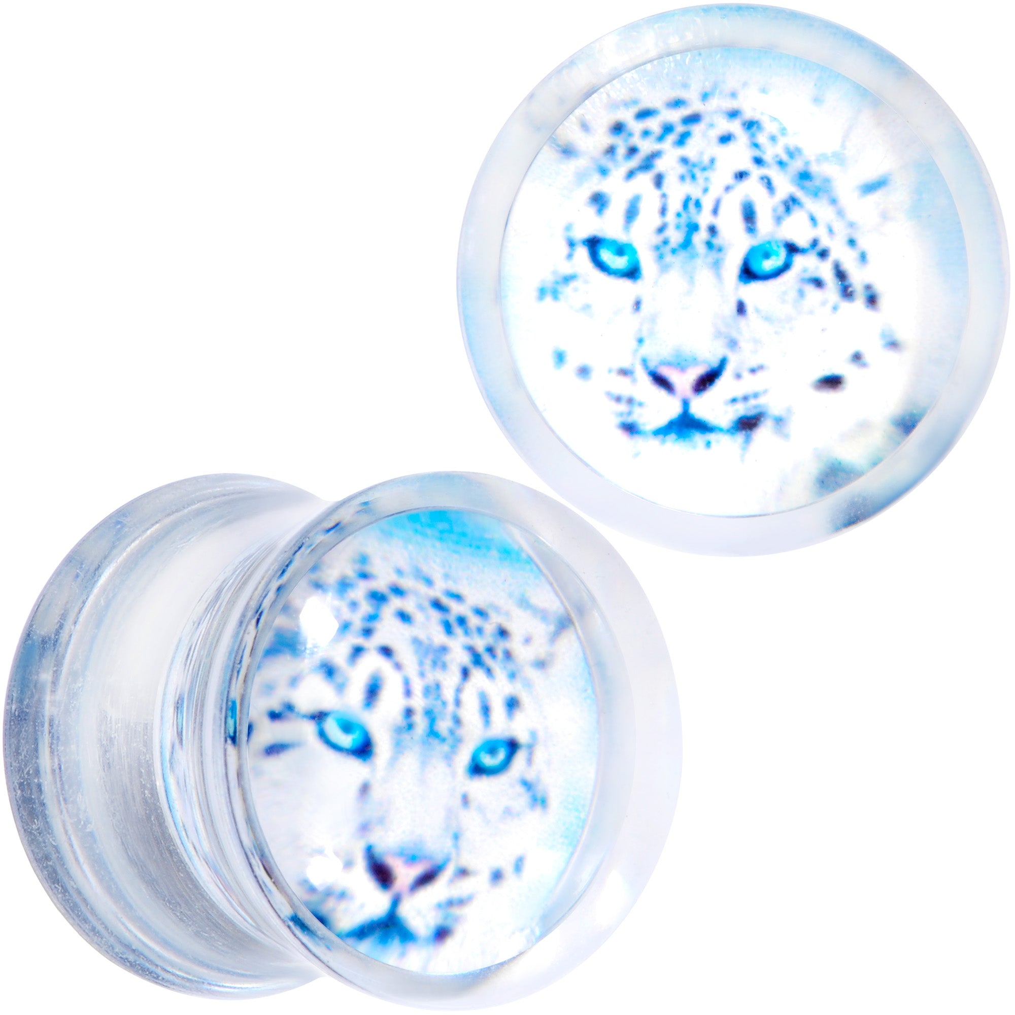 Clear Blue Acrylic Animal Cheetah Saddle Plug Set 2 Gauge to 1 Inch