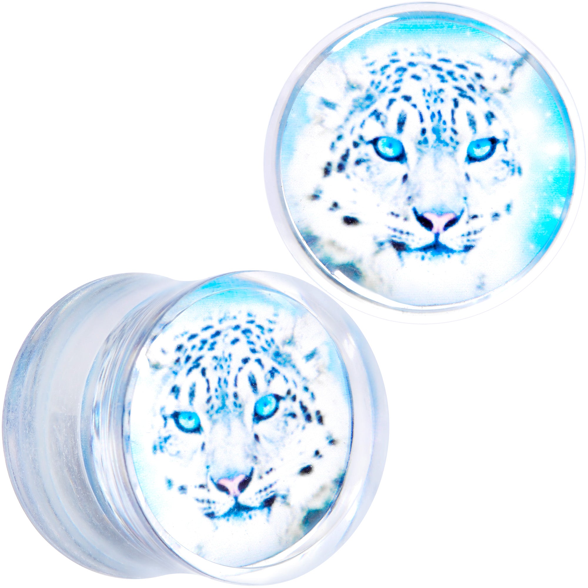 Clear Blue Acrylic Animal Cheetah Saddle Plug Set 2 Gauge to 1 Inch