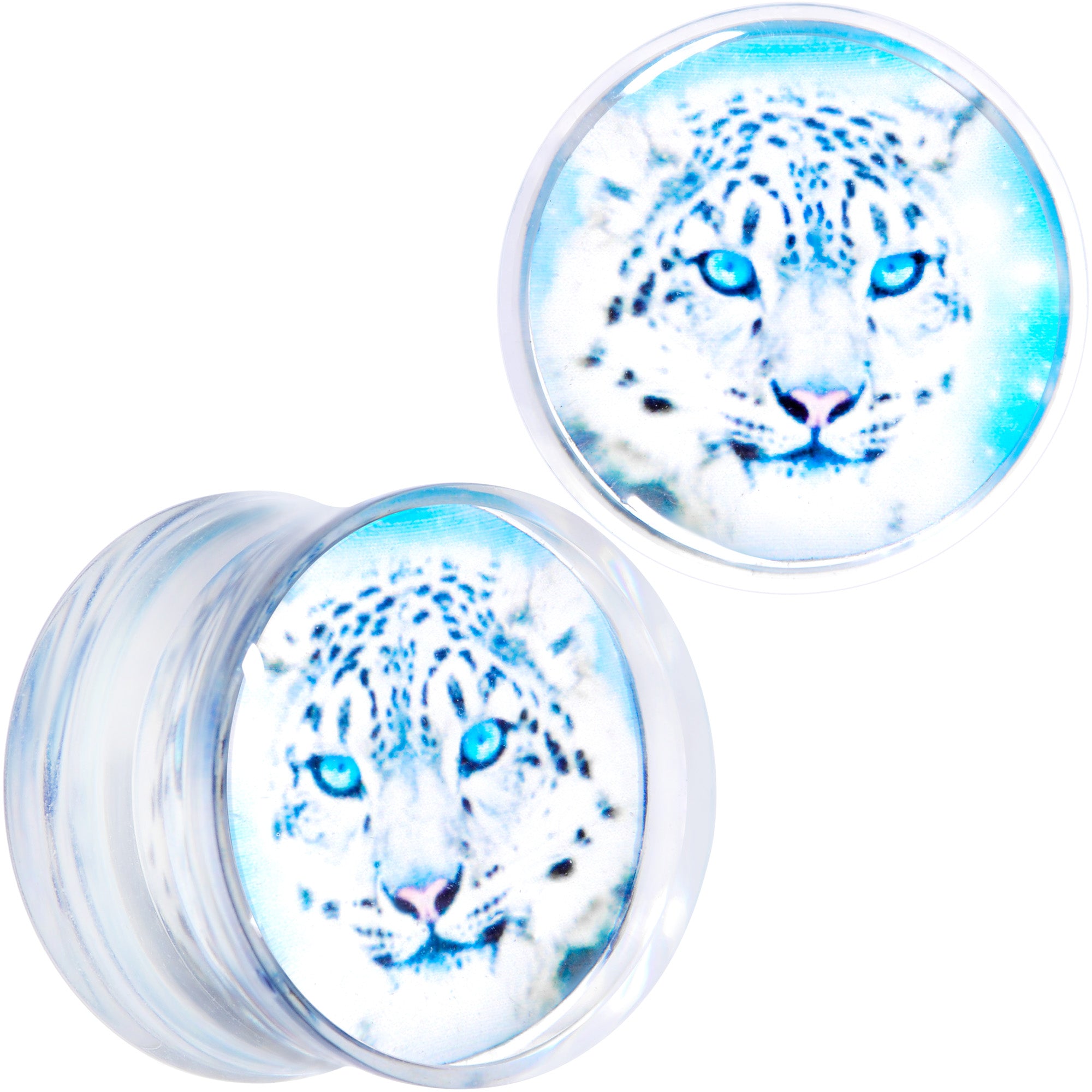 Clear Blue Acrylic Animal Cheetah Saddle Plug Set 2 Gauge to 1 Inch