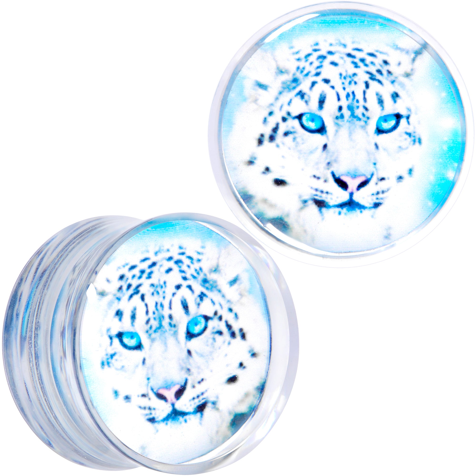 Clear Blue Acrylic Animal Cheetah Saddle Plug Set 2 Gauge to 1 Inch