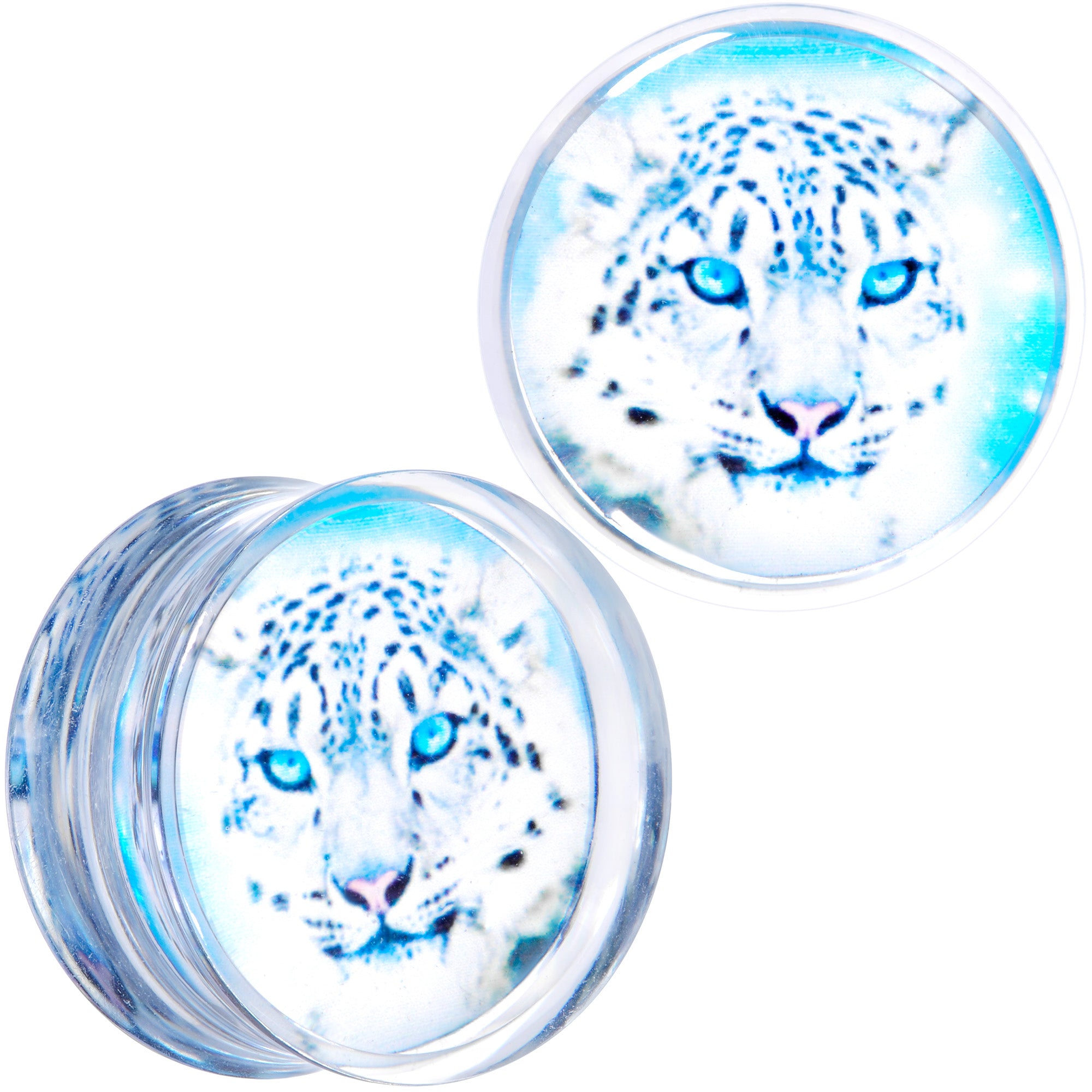 Clear Blue Acrylic Animal Cheetah Saddle Plug Set 2 Gauge to 1 Inch