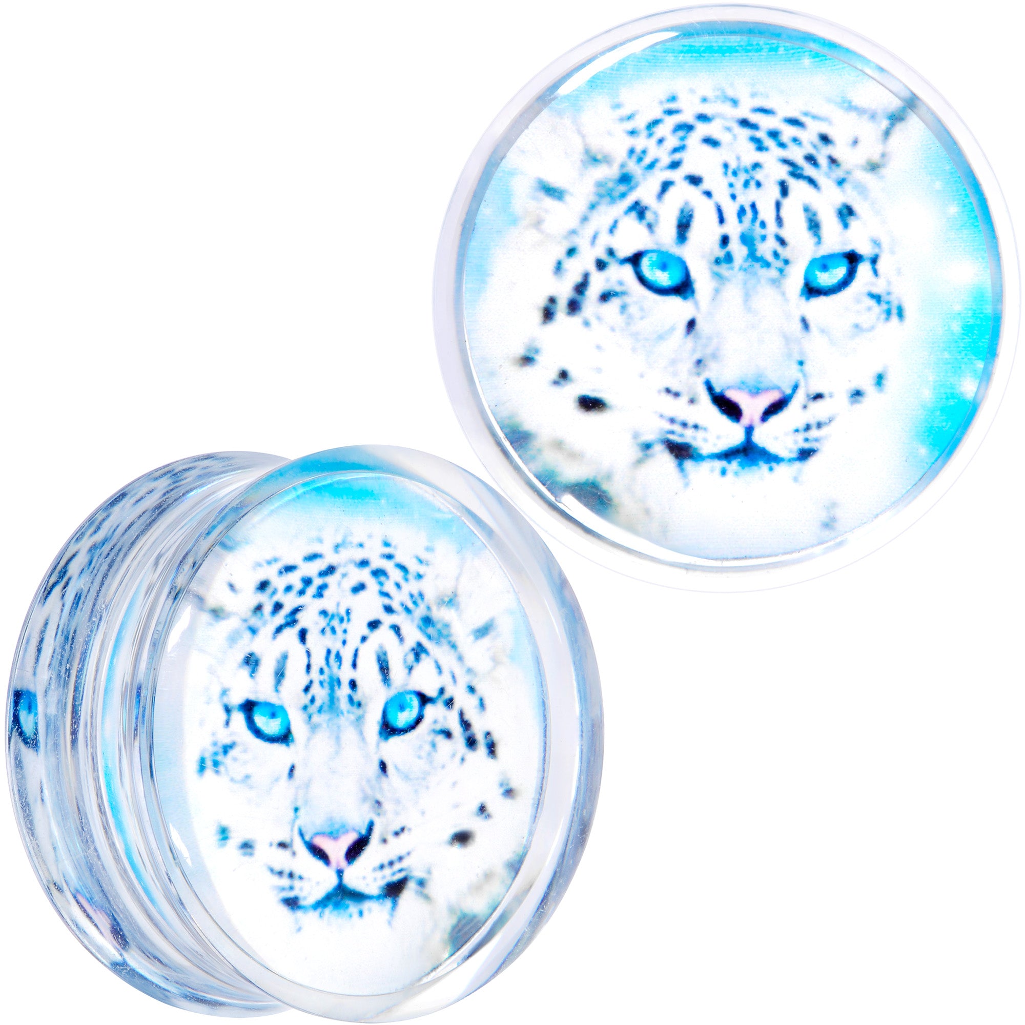 Clear Blue Acrylic Animal Cheetah Saddle Plug Set 2 Gauge to 1 Inch