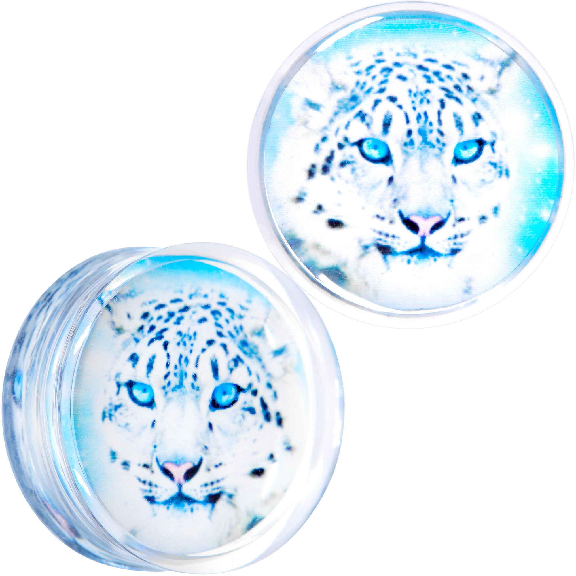 Clear Blue Acrylic Animal Cheetah Saddle Plug Set 2 Gauge to 1 Inch