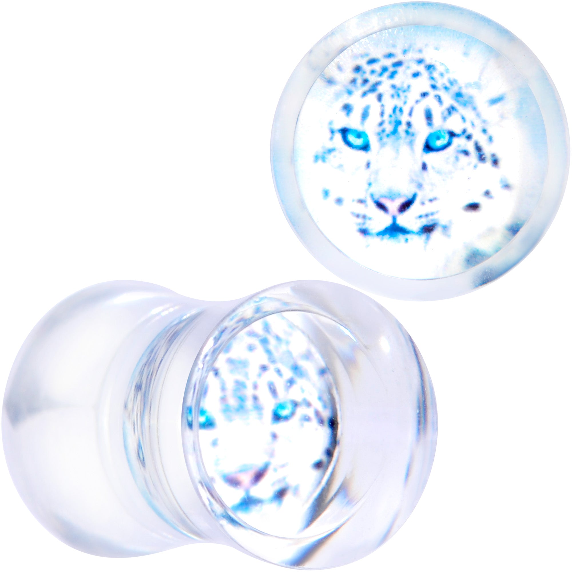 Clear Blue Acrylic Animal Cheetah Saddle Plug Set 2 Gauge to 1 Inch