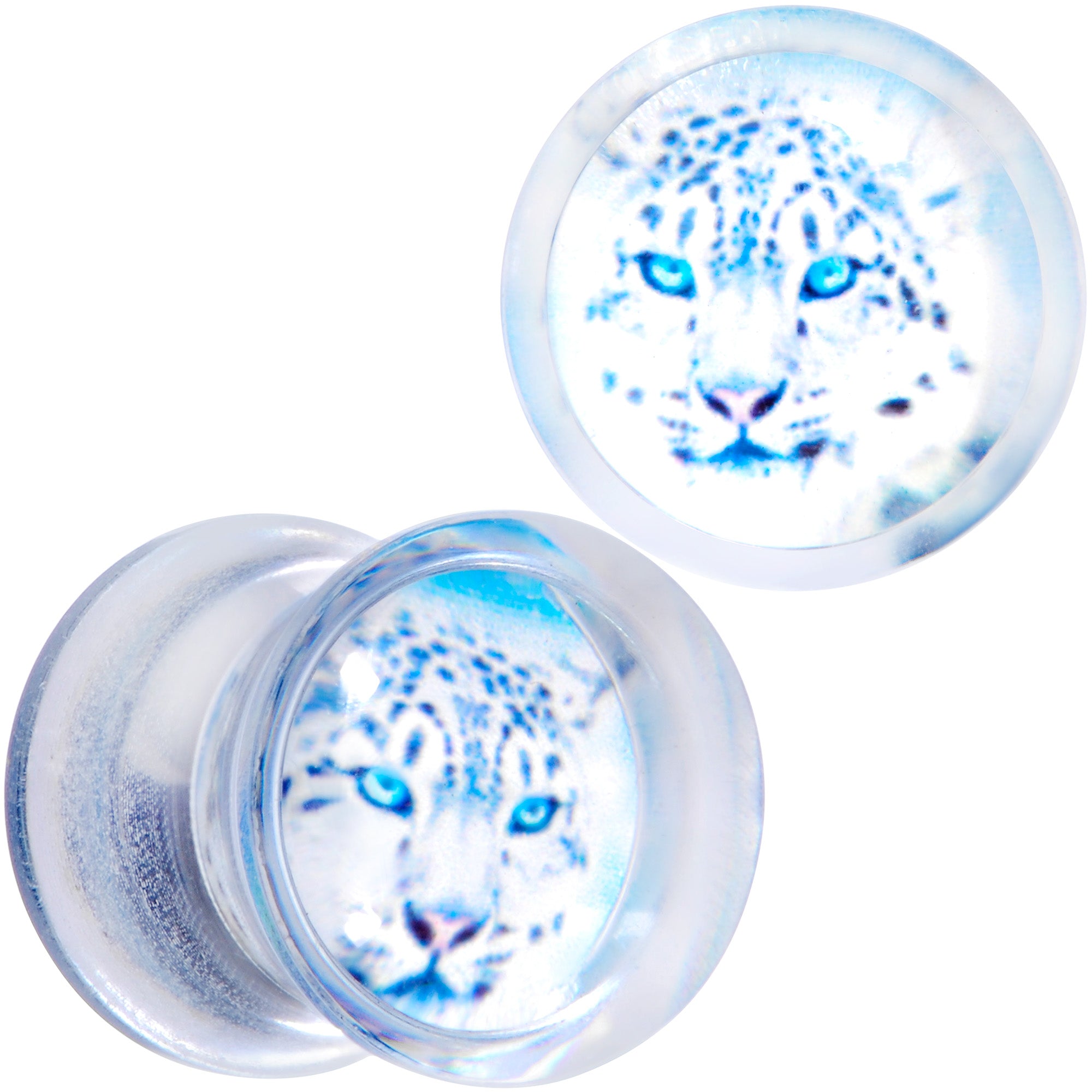 Clear Blue Acrylic Animal Cheetah Saddle Plug Set 2 Gauge to 1 Inch