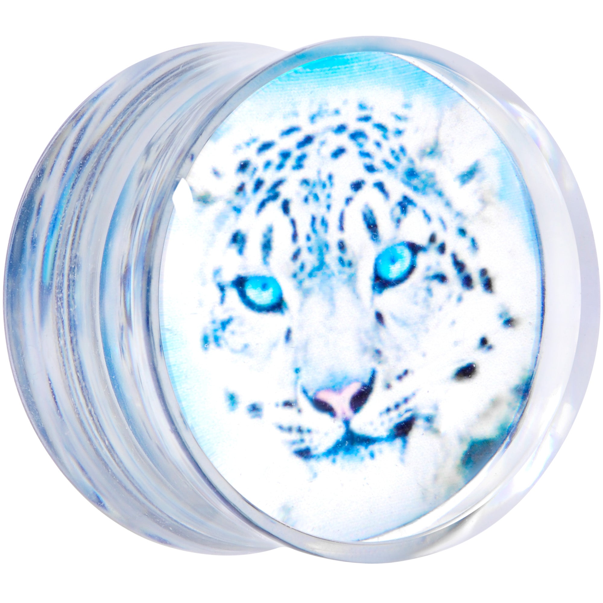 Clear Blue Acrylic Animal Cheetah Saddle Plug Set 2 Gauge to 1 Inch