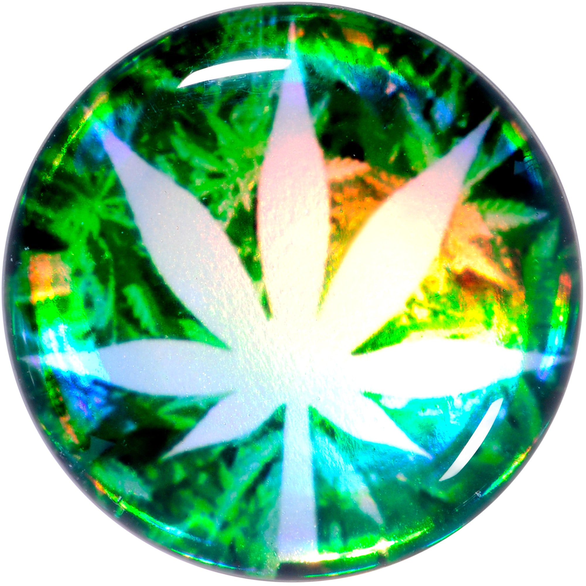 Green Hologram Marijuana Weed Leaf Screw Fit Plug Set 6 Gauge to 1 Inch