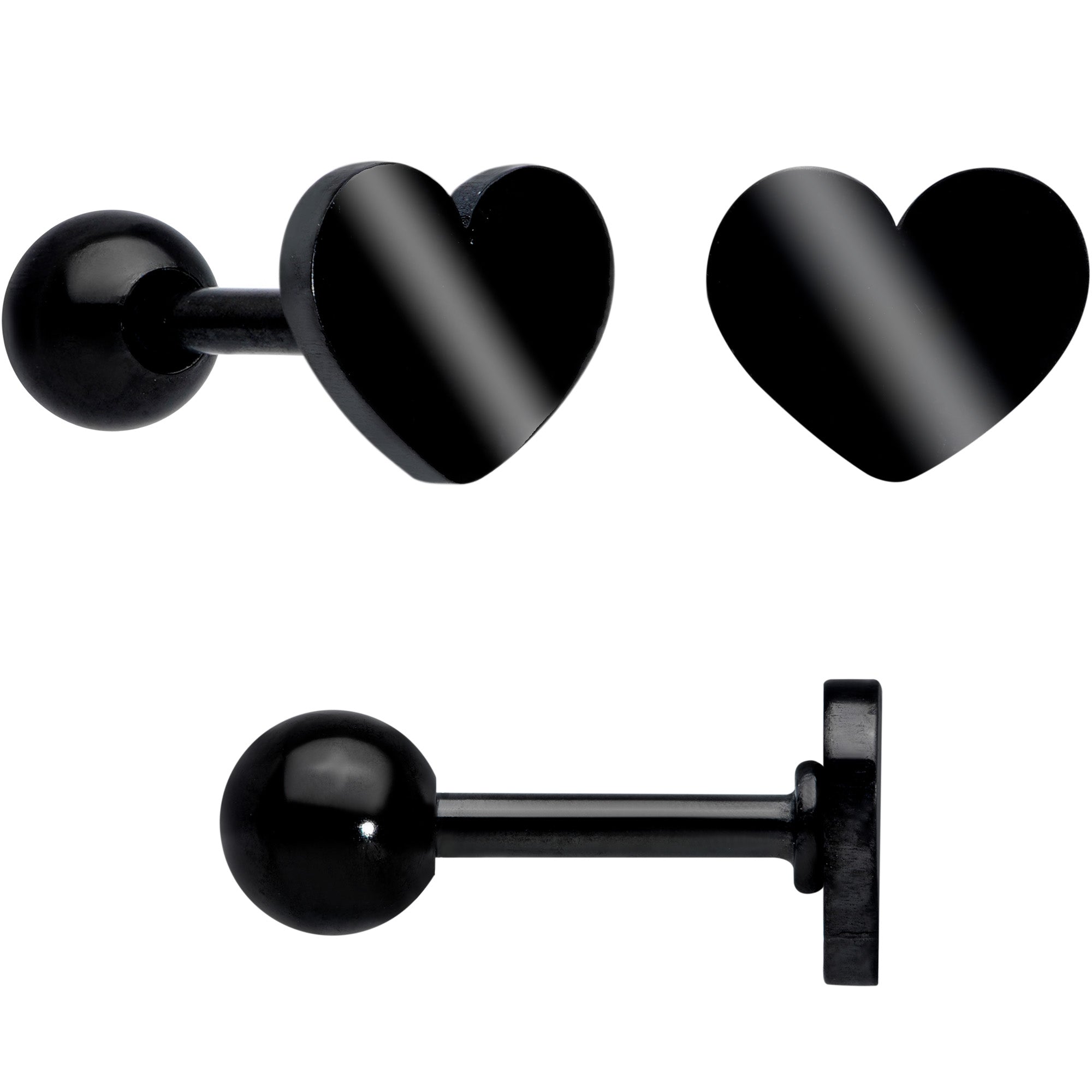 18 Gauge Clear CZ Gem Black Heart Cartilage Tragus Set of 8