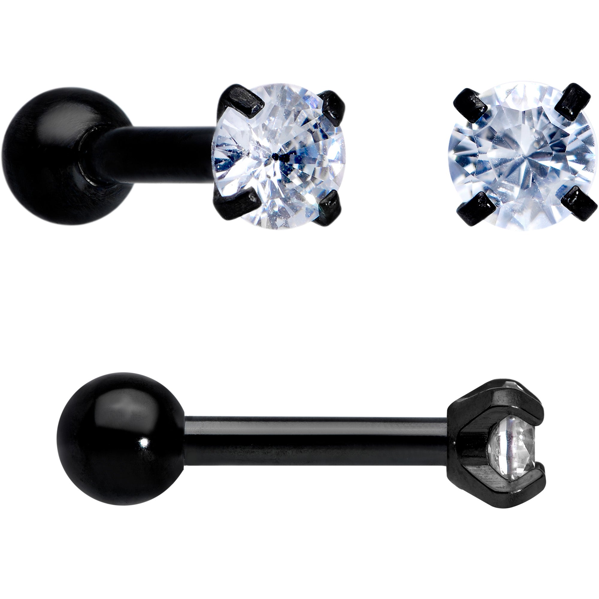 18 Gauge Clear CZ Gem Black Heart Cartilage Tragus Set of 8