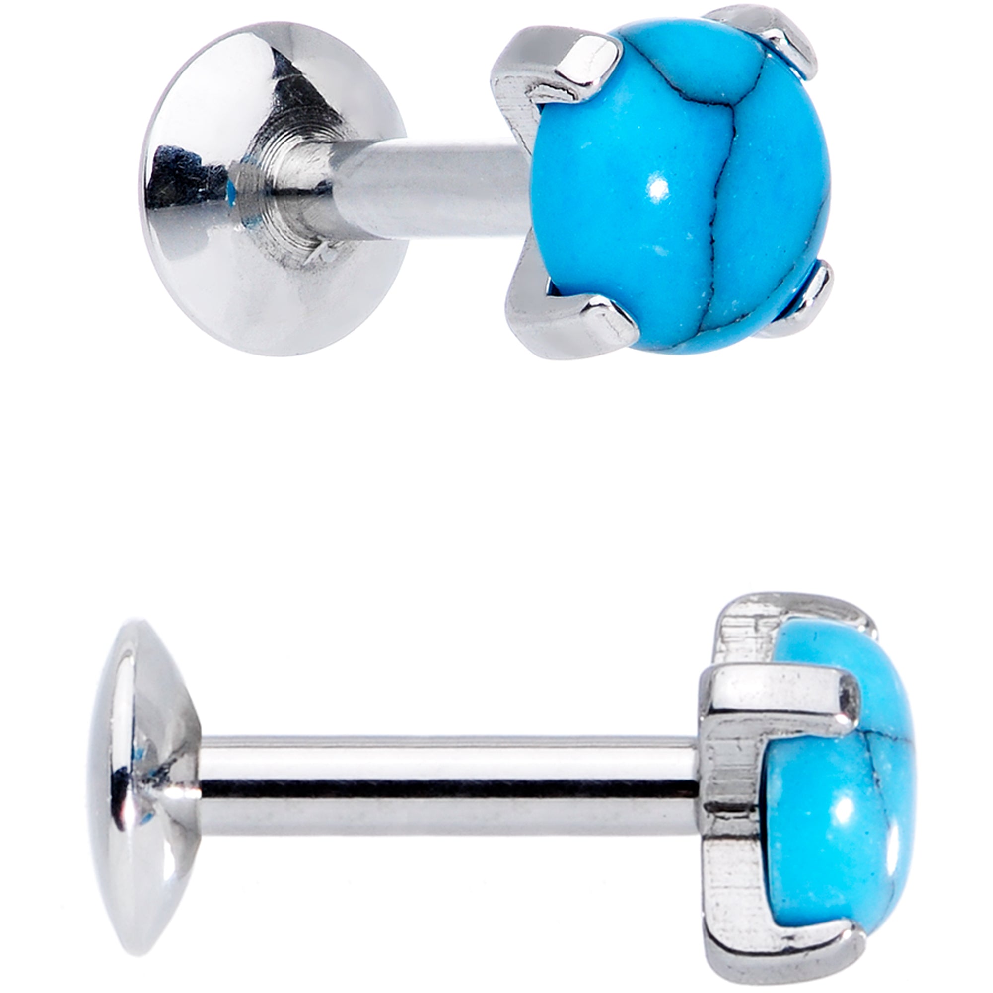 Aqua CZ Gem Faux Turquoise Labret Stud Cartilage Industrial Set of 3