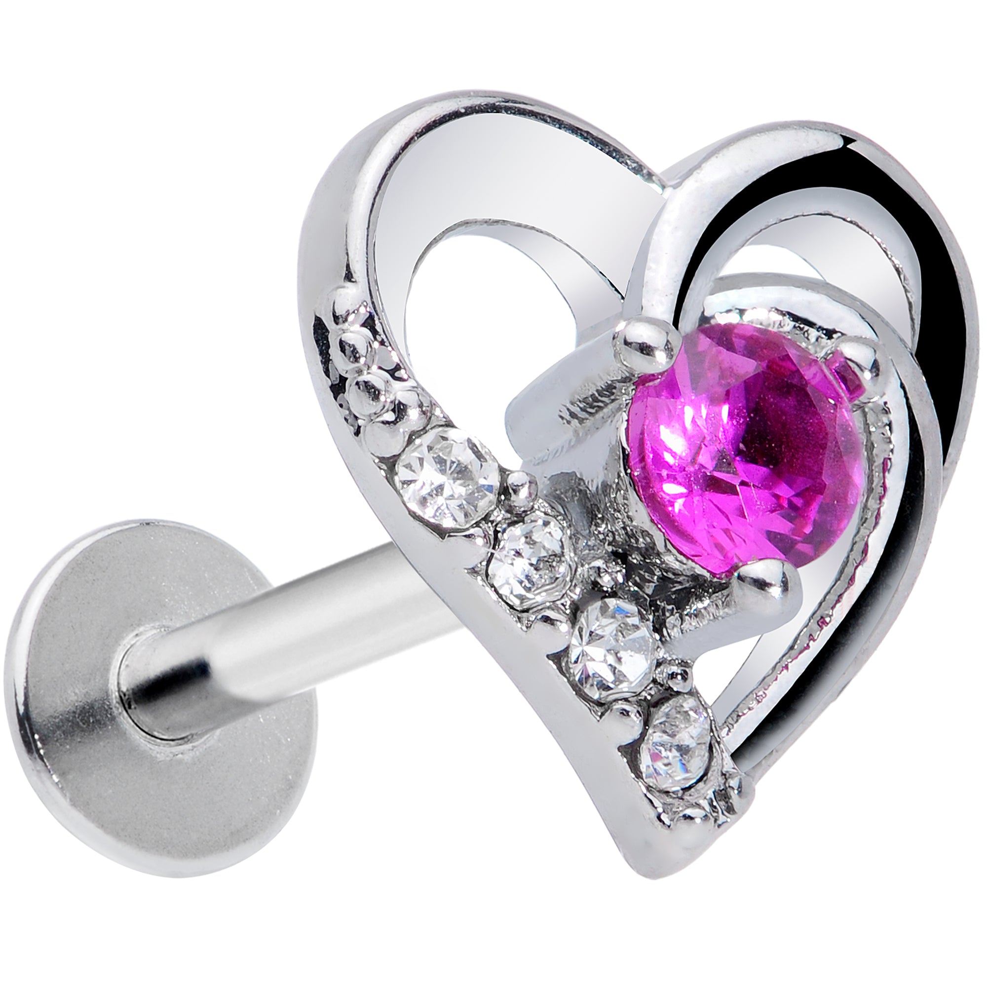 16 Gauge 5/16 Clear Pink Gem Heart Valentines Day Labret Monroe Tragus