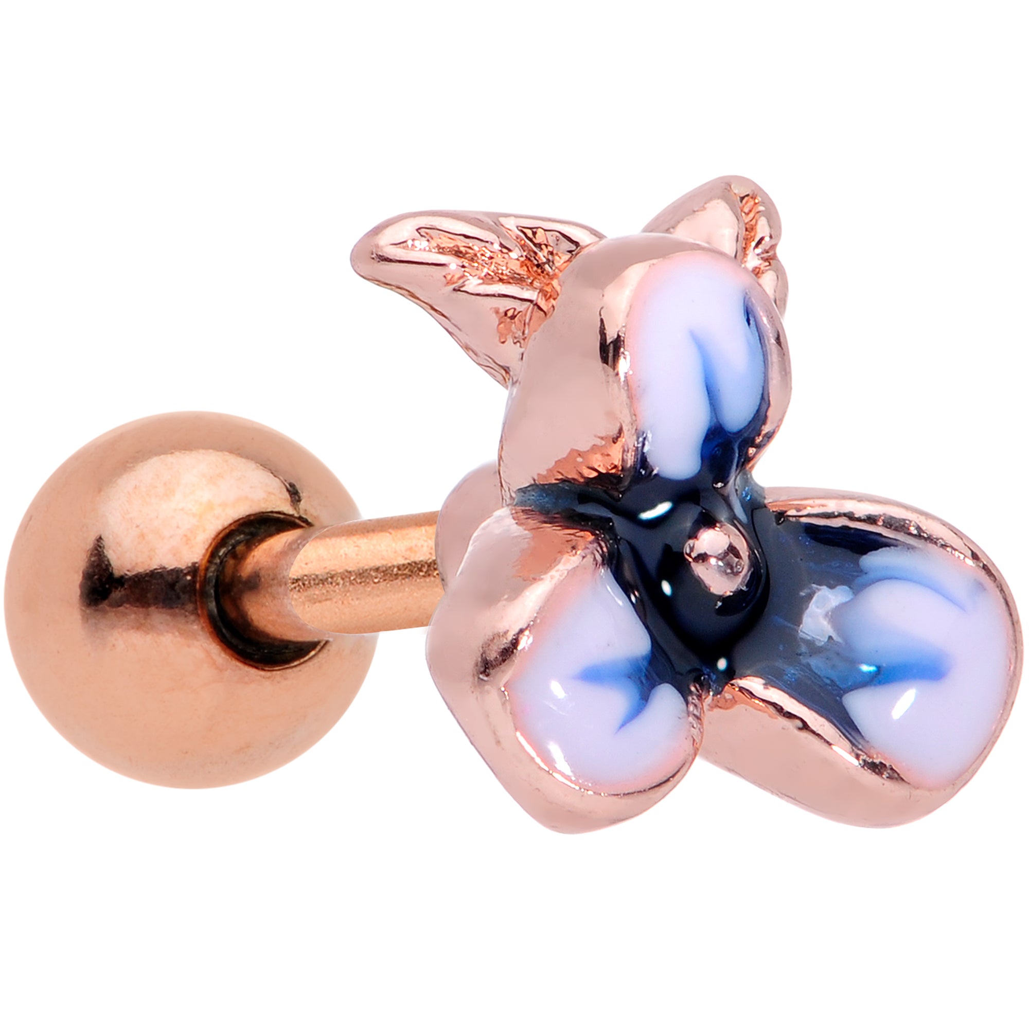 16 Gauge 1/4 Rose Gold Tone Tropical Flower Cartilage Tragus