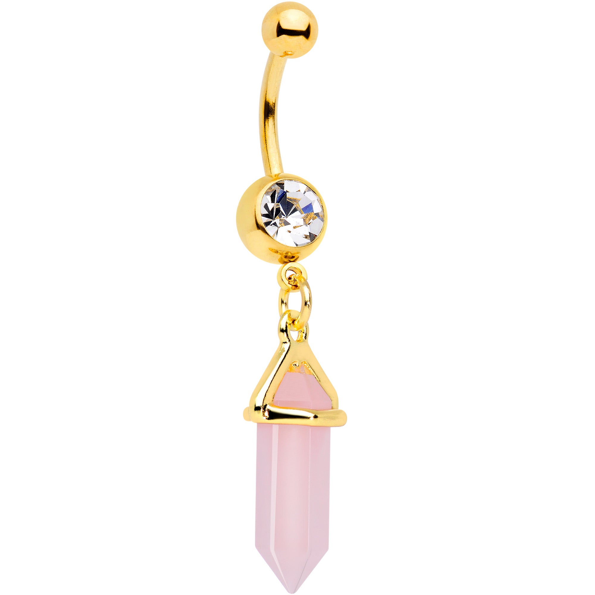 Clear Gem Gold Tone Pink Gem Dangle Belly Ring