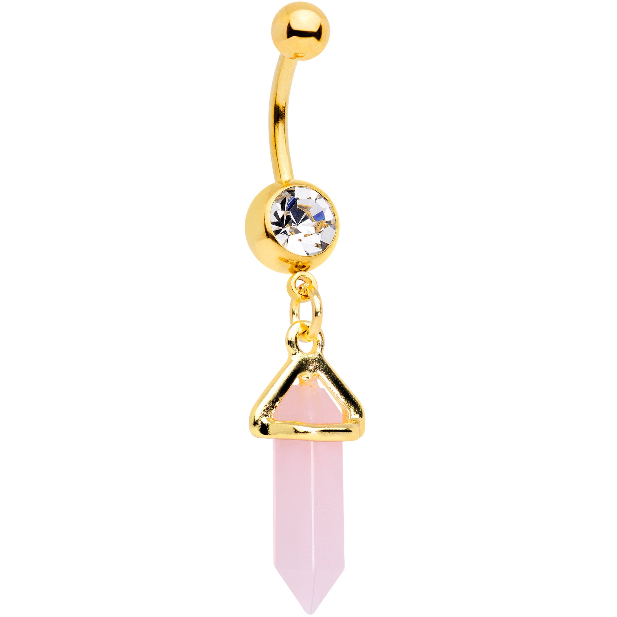 Clear Gem Gold Tone Pink Gem Dangle Belly Ring