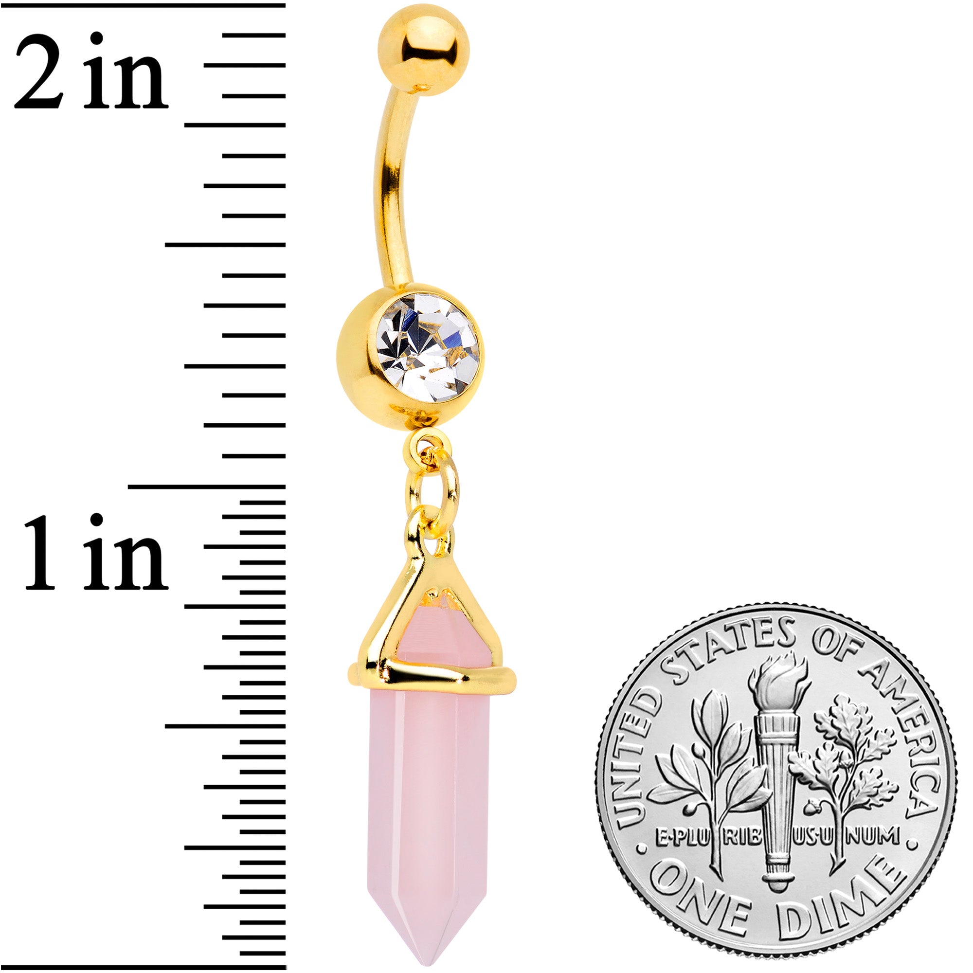 Clear Gem Gold Tone Pink Gem Dangle Belly Ring