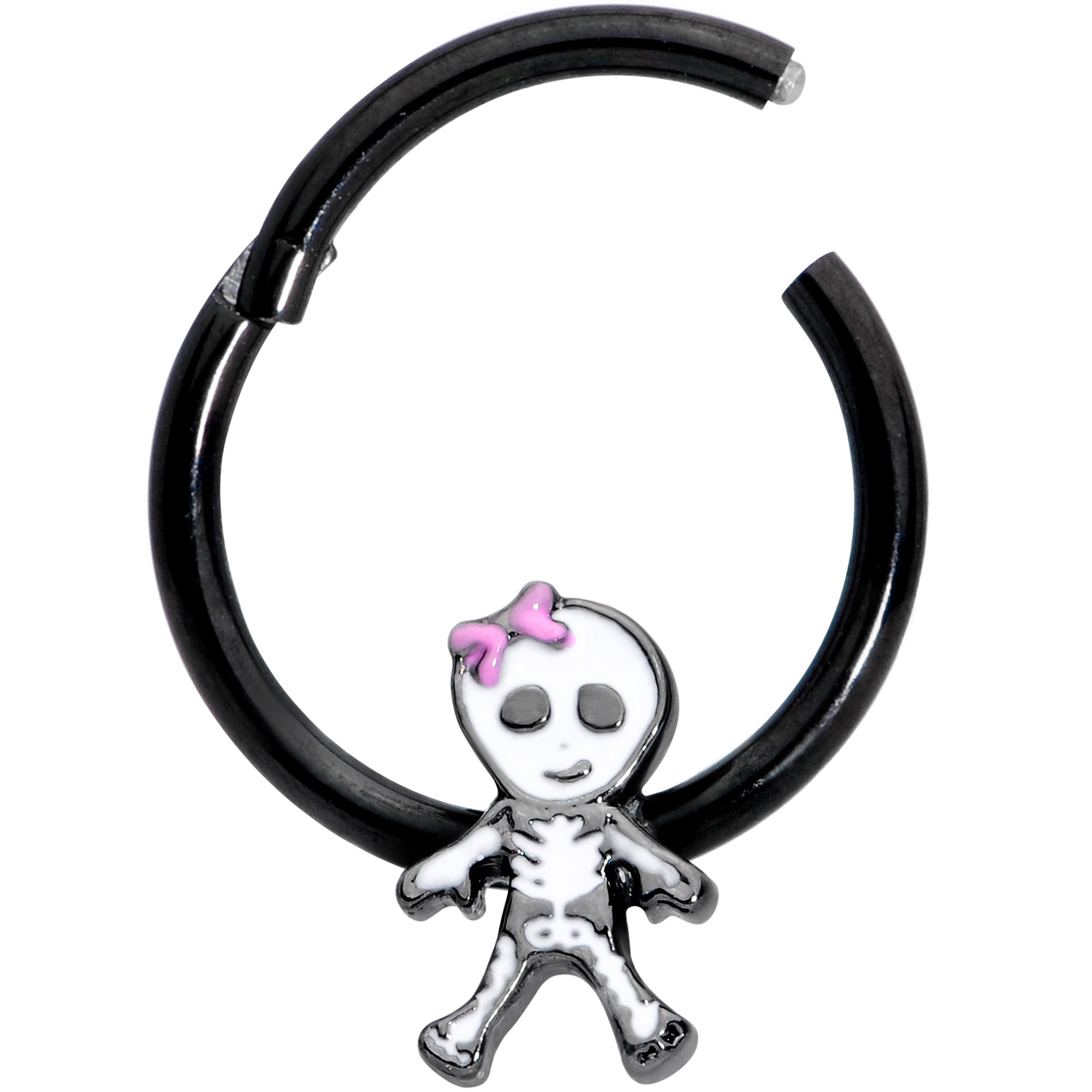 16 Gauge 3/8 Black Skeleton Girl Halloween Hinged Segment Ring