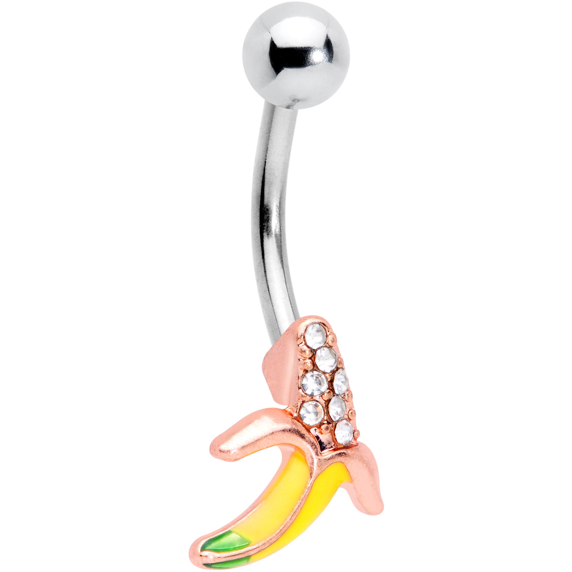 Clear CZ Gem Rose Gold Tone Glam Banana Belly Ring