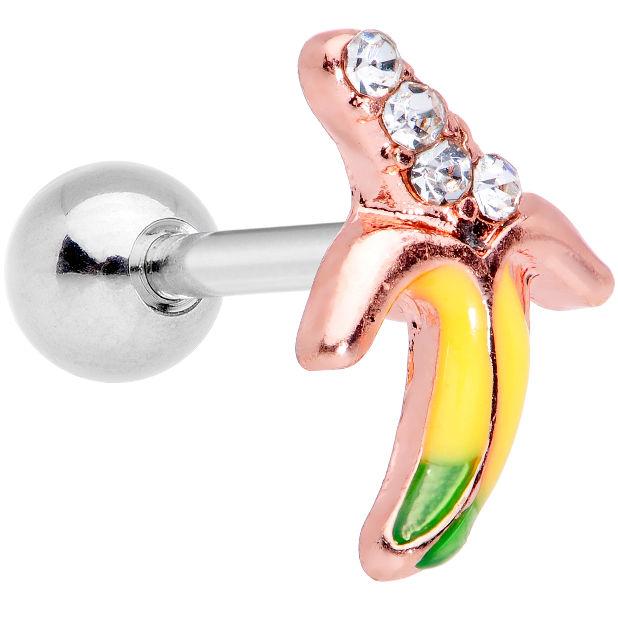 16 Gauge 1/4 Clear CZ Gem Rose Gold Tone Glam Banana Cartilage Tragus