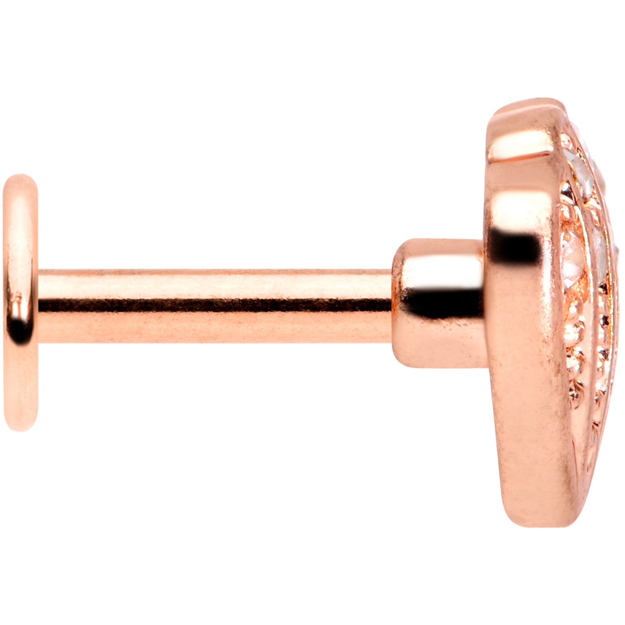 16 Gauge 1/4 Clear Gem Rose Gold Tone Shell Labret Monroe Tragus