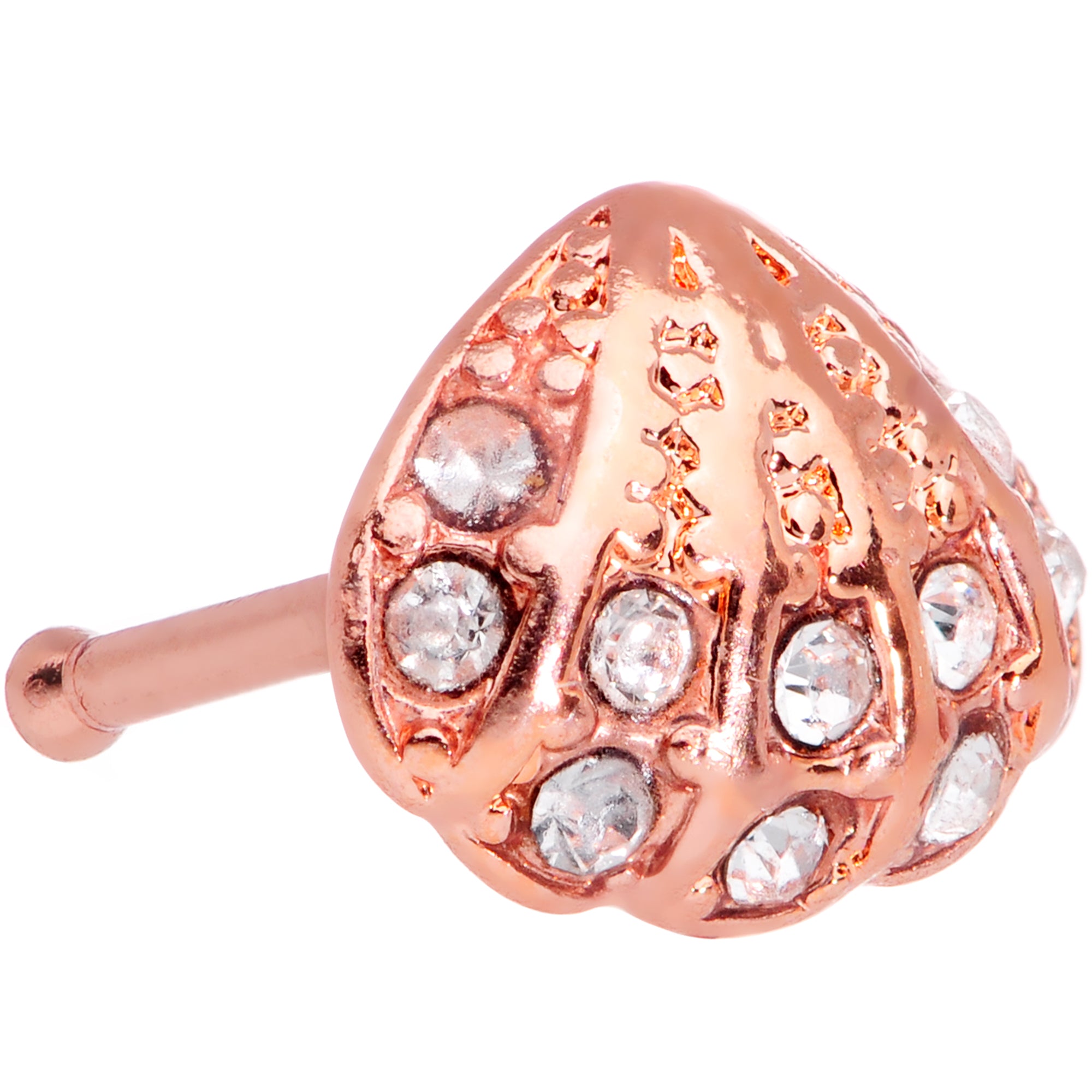 20 Gauge 1/4 Clear Gem Rose Gold Tone Shell Nose Bone