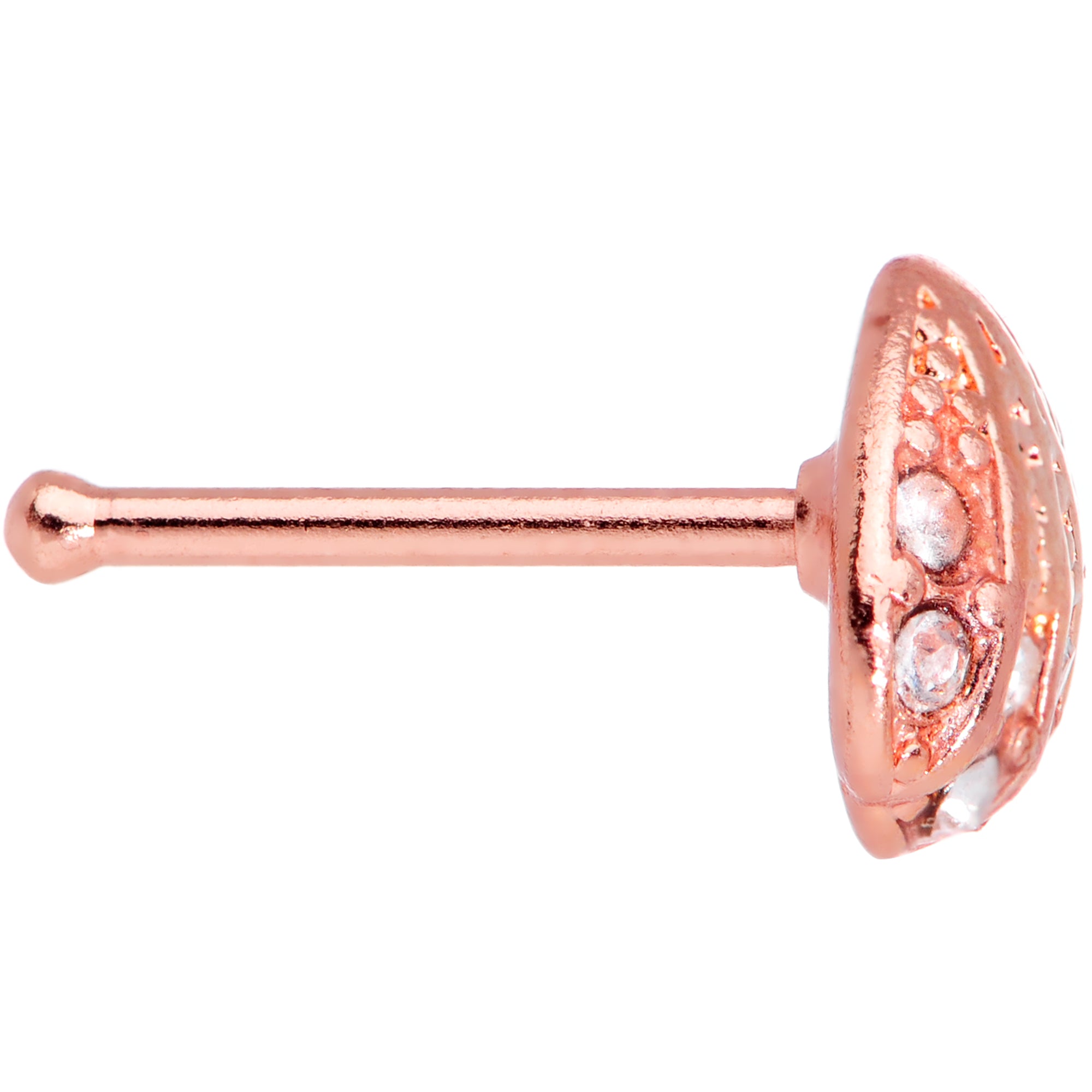 20 Gauge 1/4 Clear Gem Rose Gold Tone Shell Nose Bone